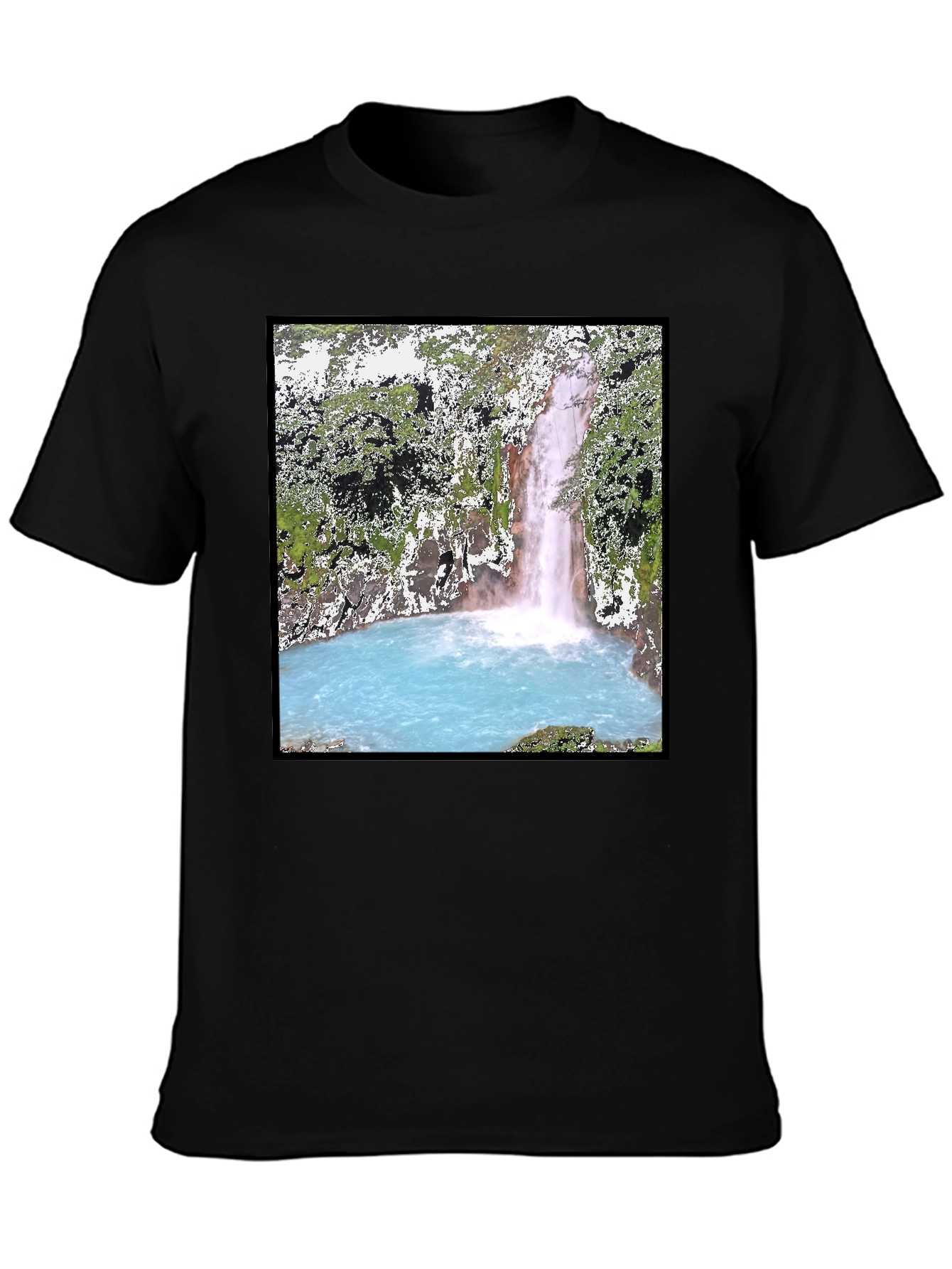 Waterfall Graphic Tee - Black Cotton T-Shirt