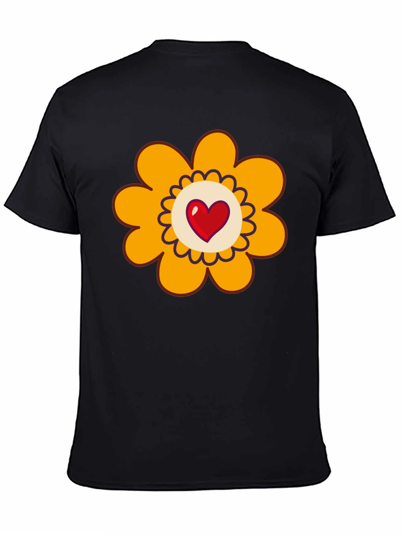 Black T-Shirt with Heart Flower Graphic