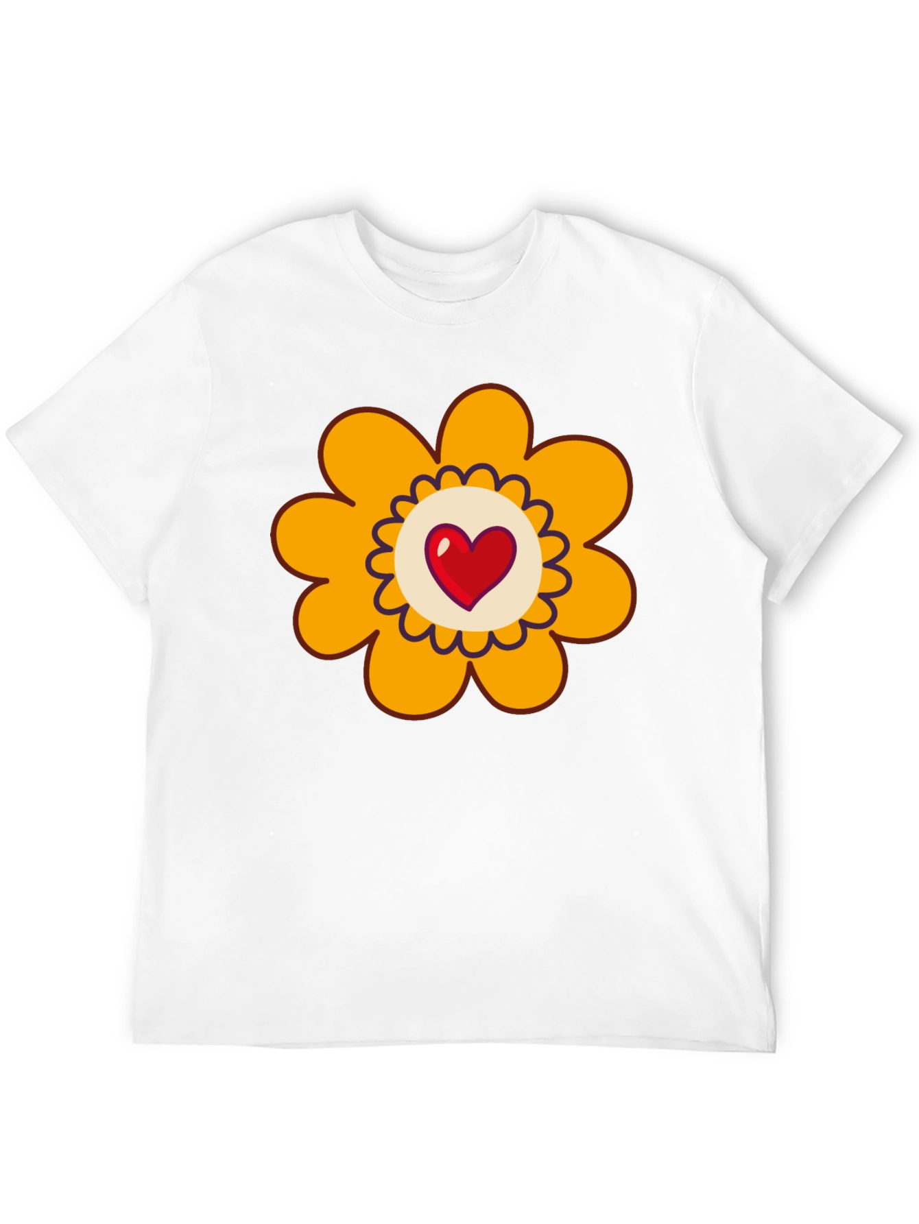Black T-Shirt with Heart Flower Graphic