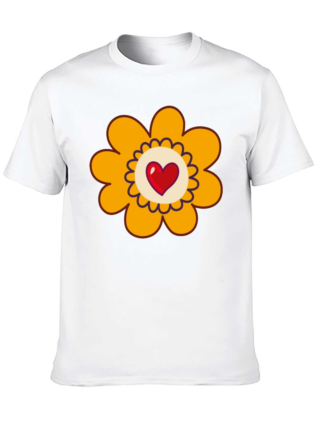 Black T-Shirt with Heart Flower Graphic