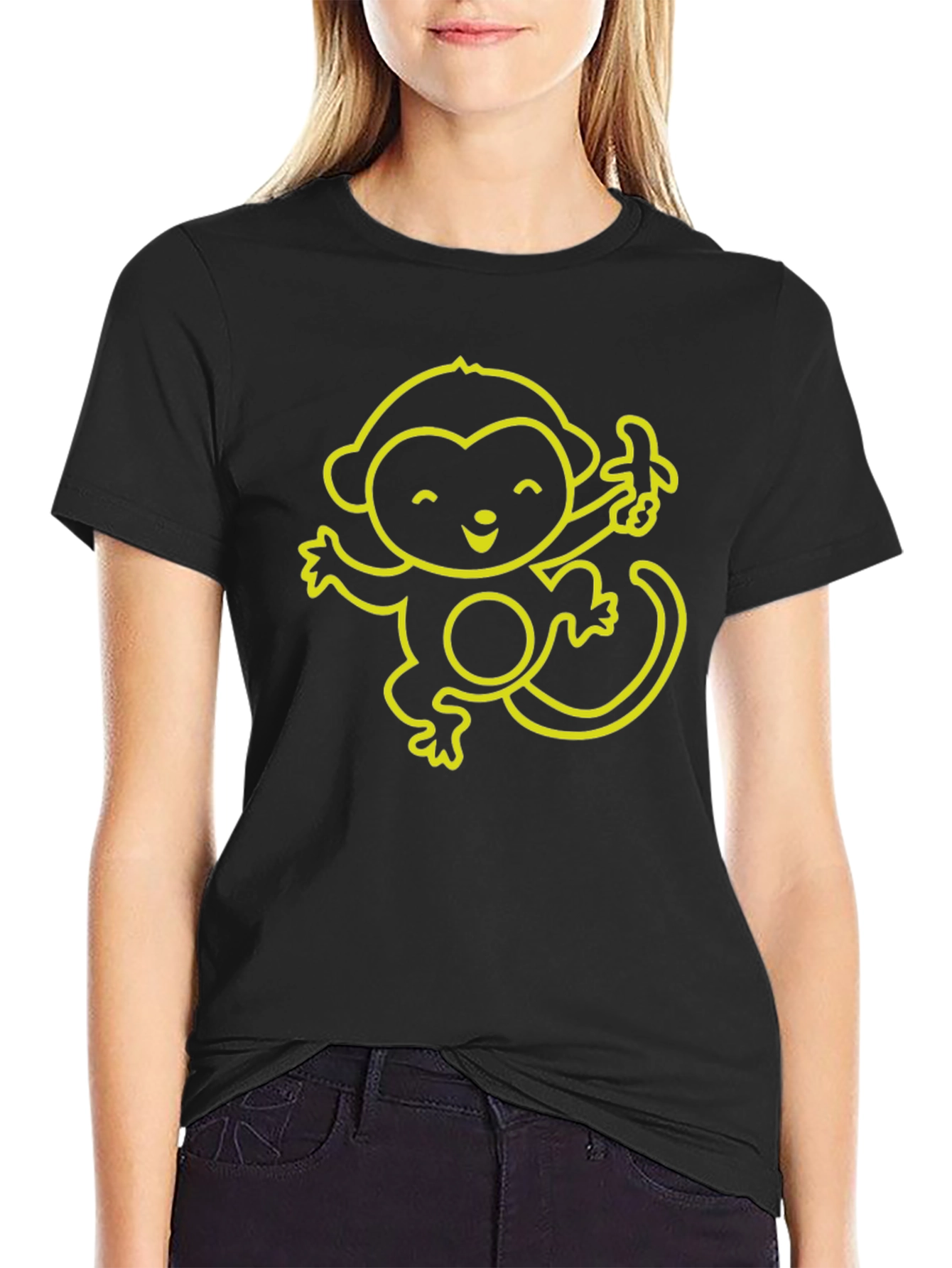 Cute Monkey Banana Graphic T-Shirt