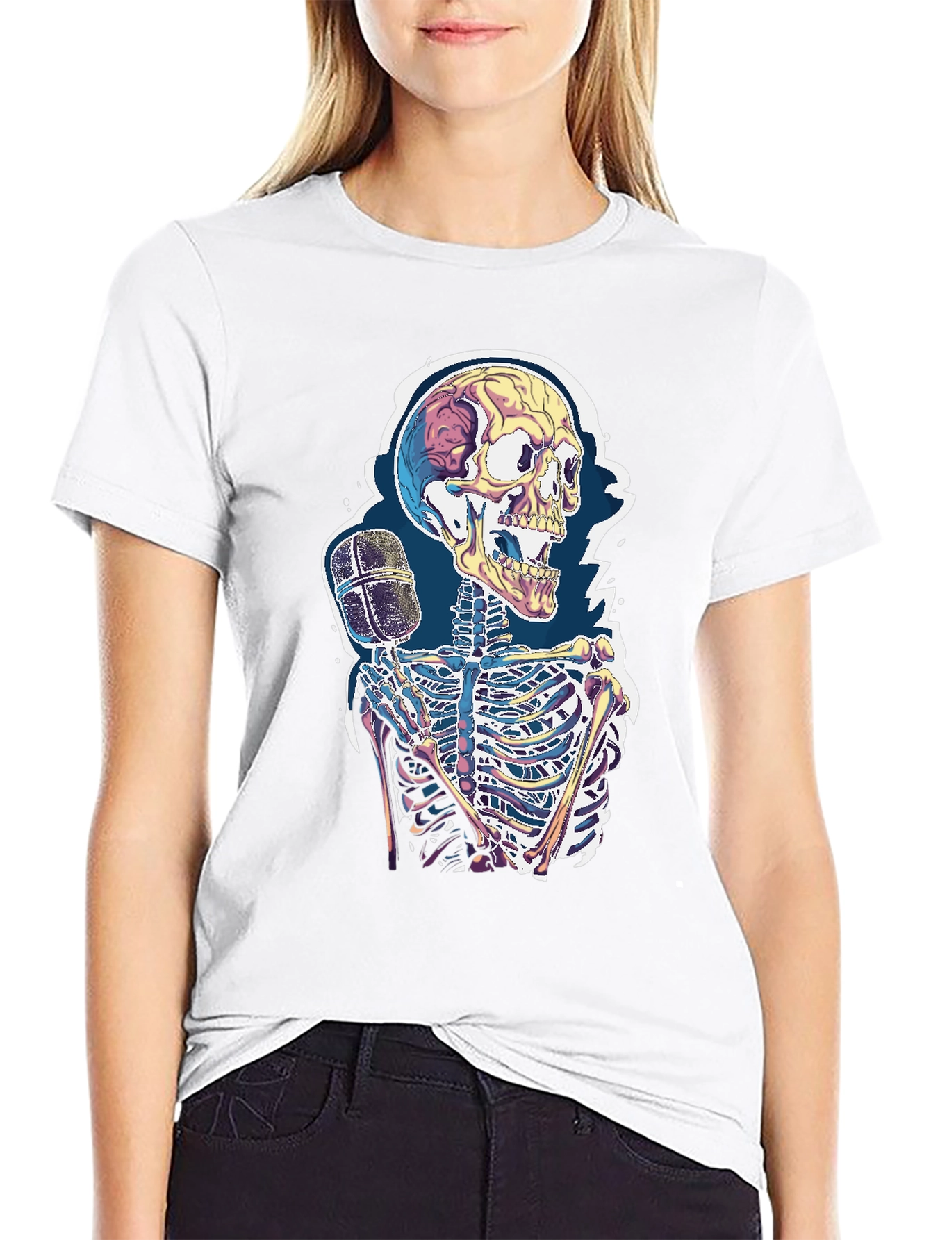 Skeleton Microphone Graphic Tee - Black