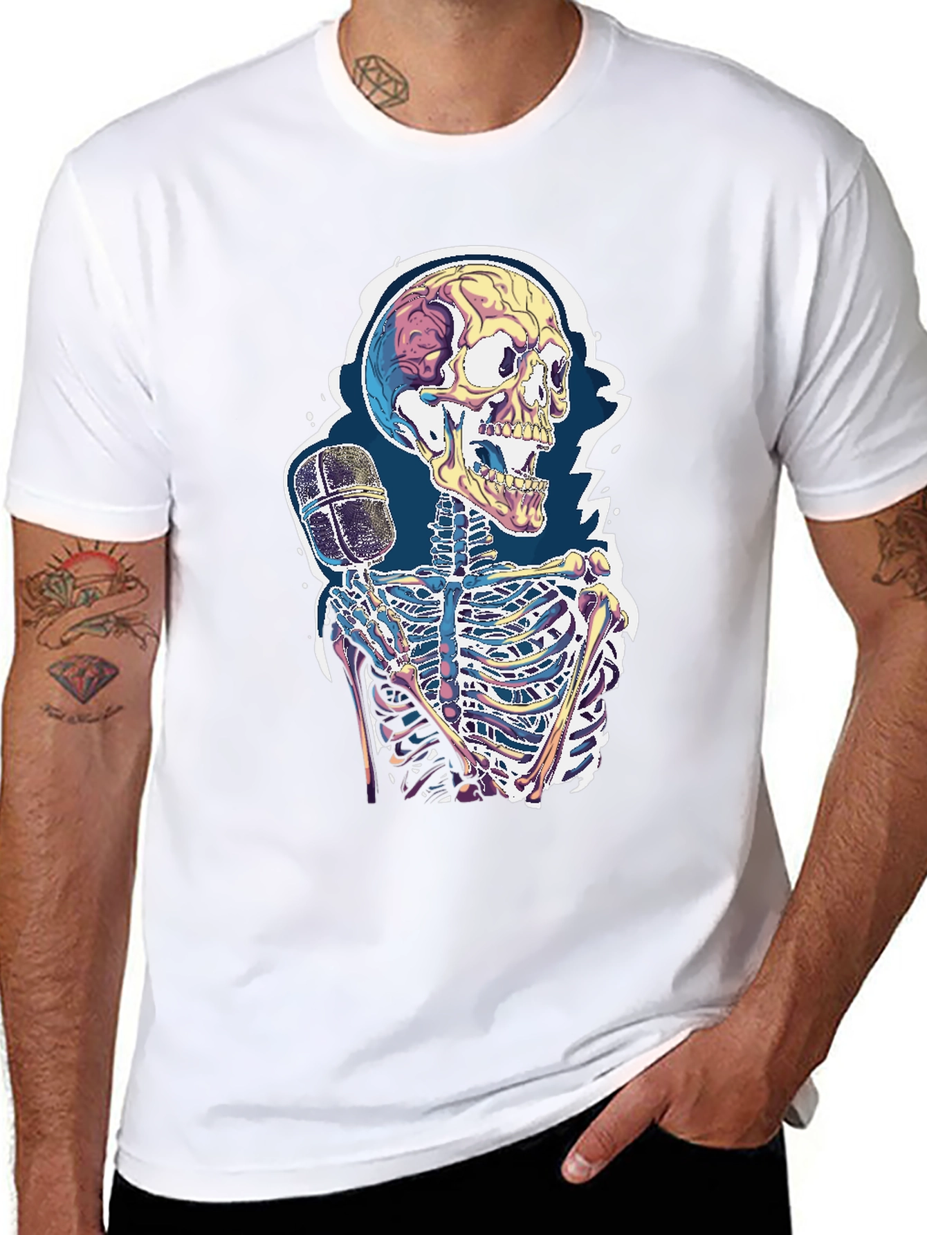 Skeleton Microphone Graphic Tee - Black