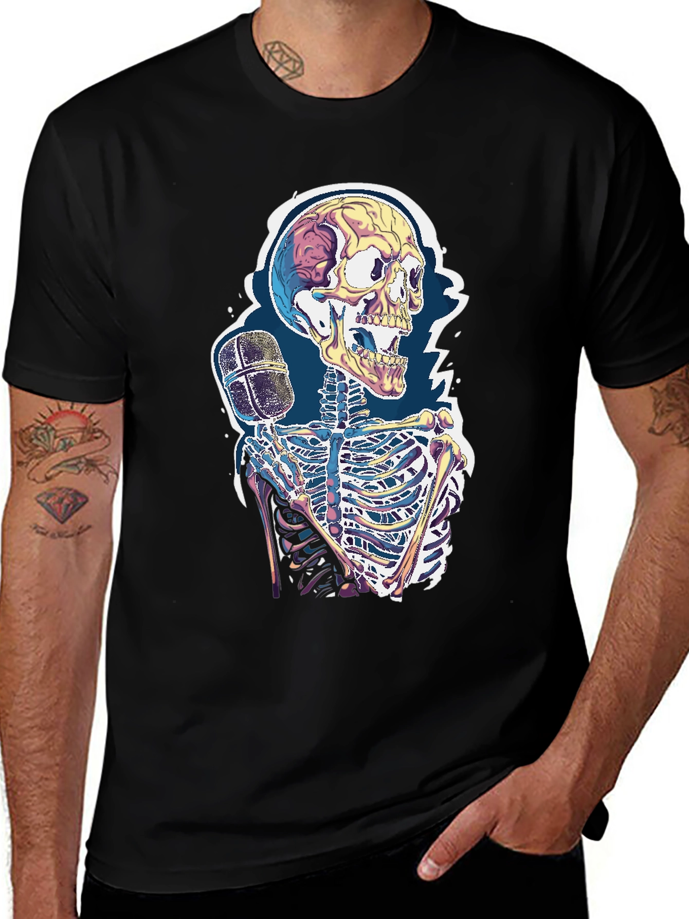 Skeleton Microphone Graphic Tee - Black