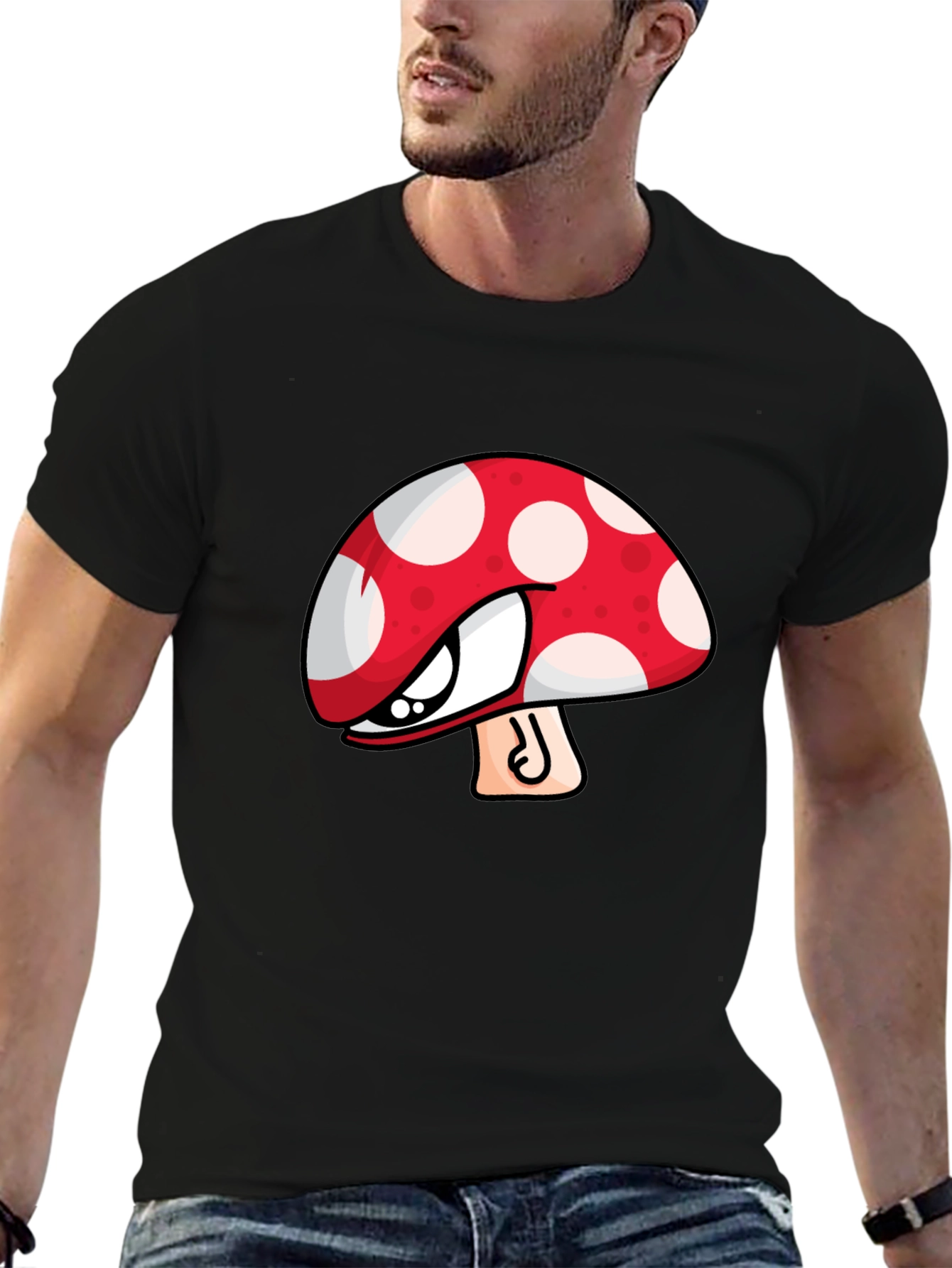 Mushroom Graphic Tee - Black Cotton Blend