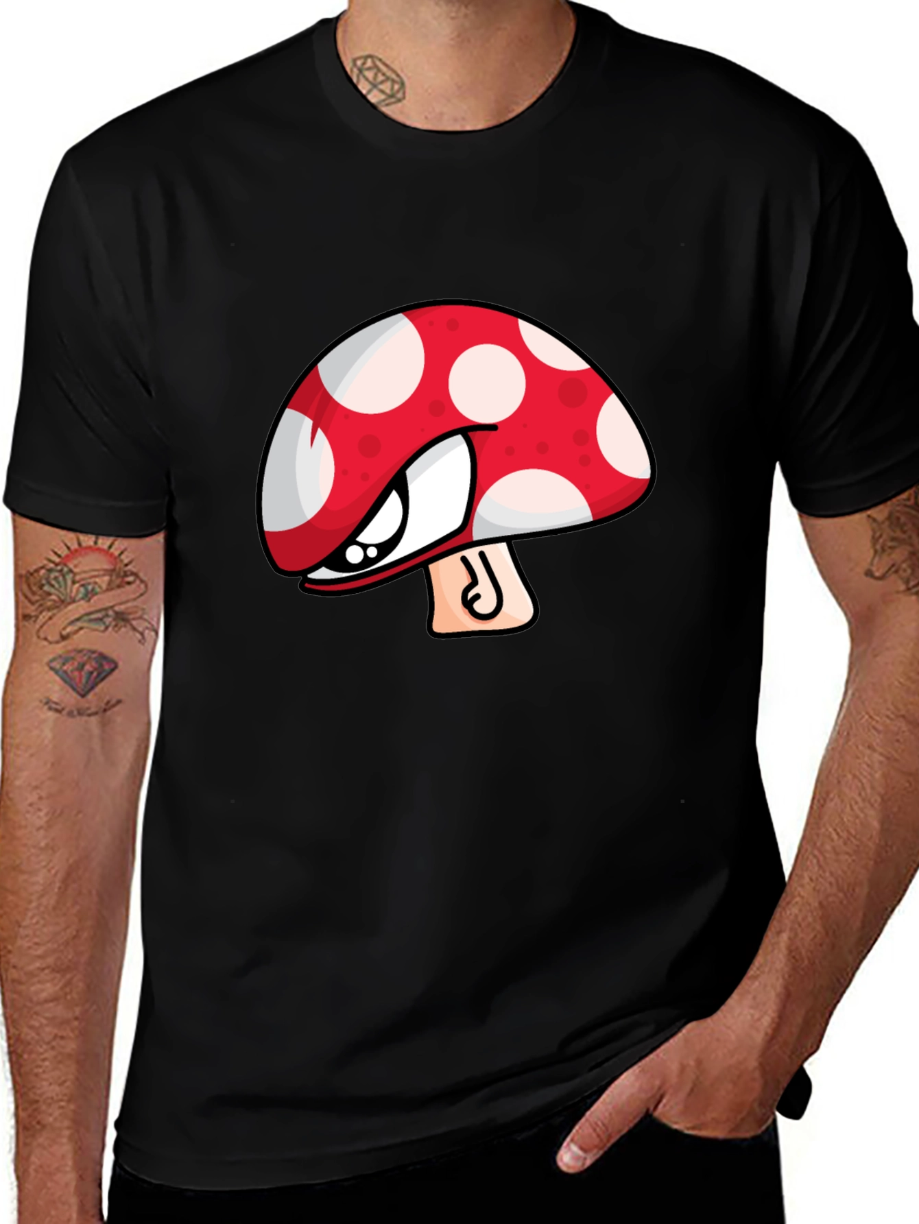 Mushroom Graphic Tee - Black Cotton Blend