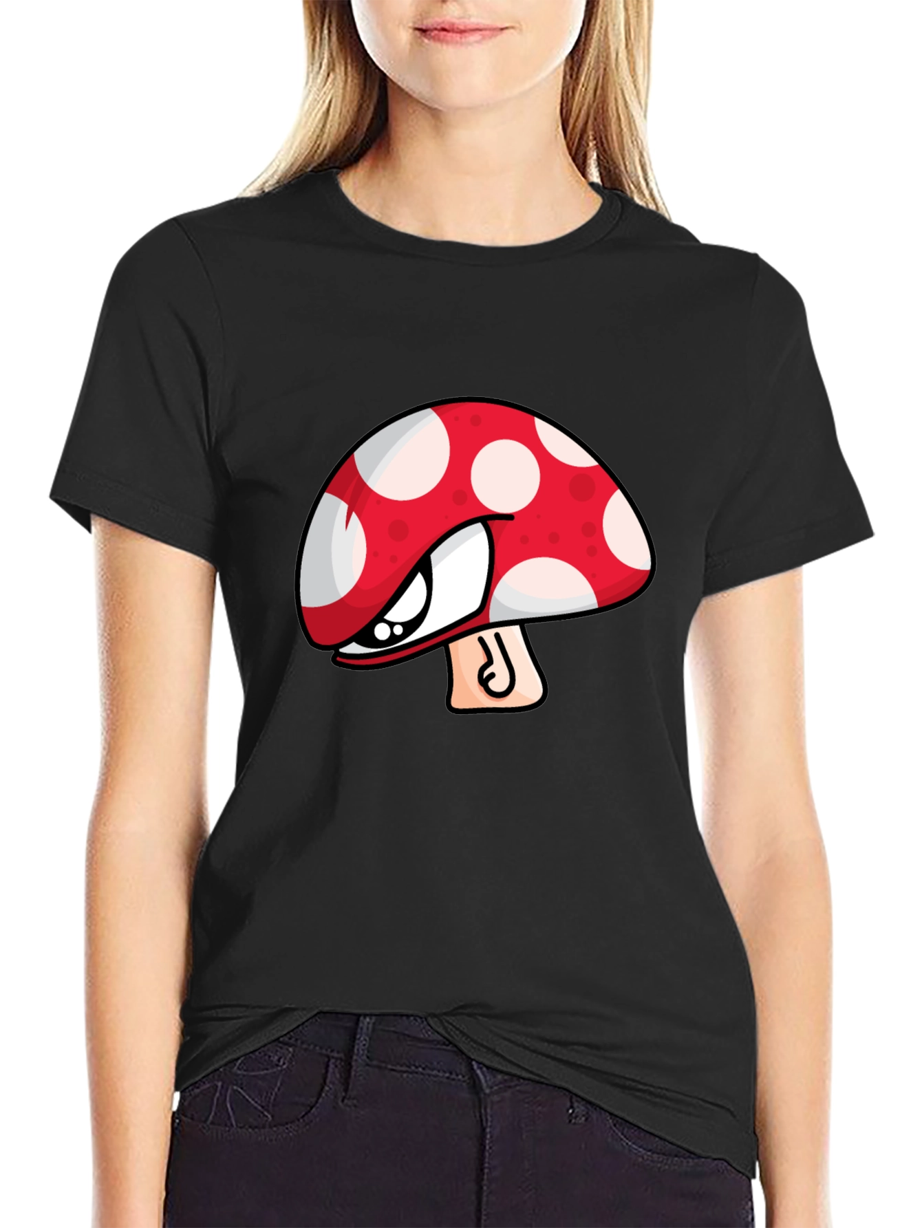 Mushroom Graphic Tee - Black Cotton Blend