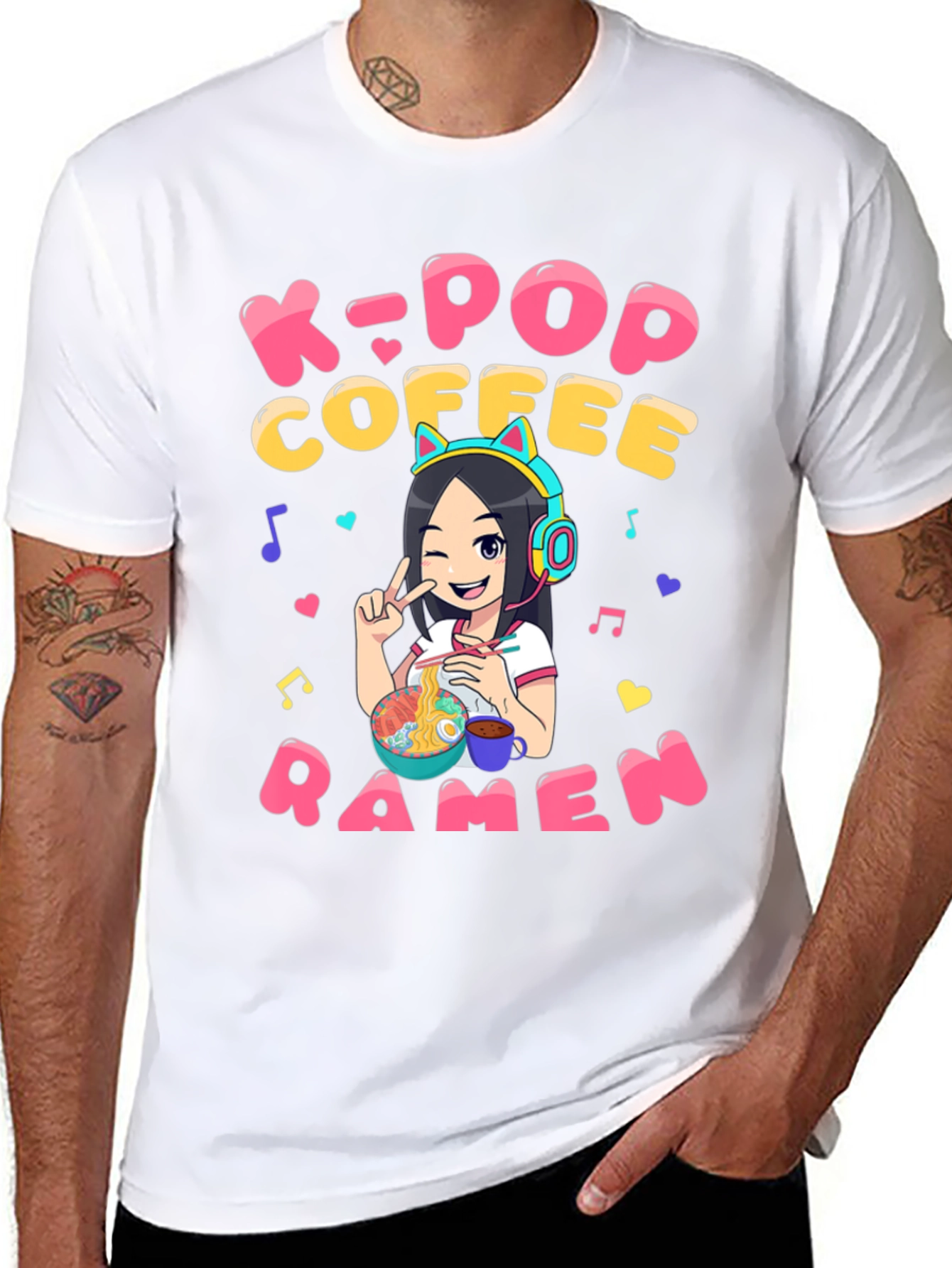 K-Pop Coffee Ramen Graphic T-Shirt - Unisex