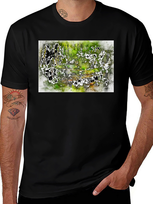Abstract Watercolor Nature Scene Black T-Shirt
