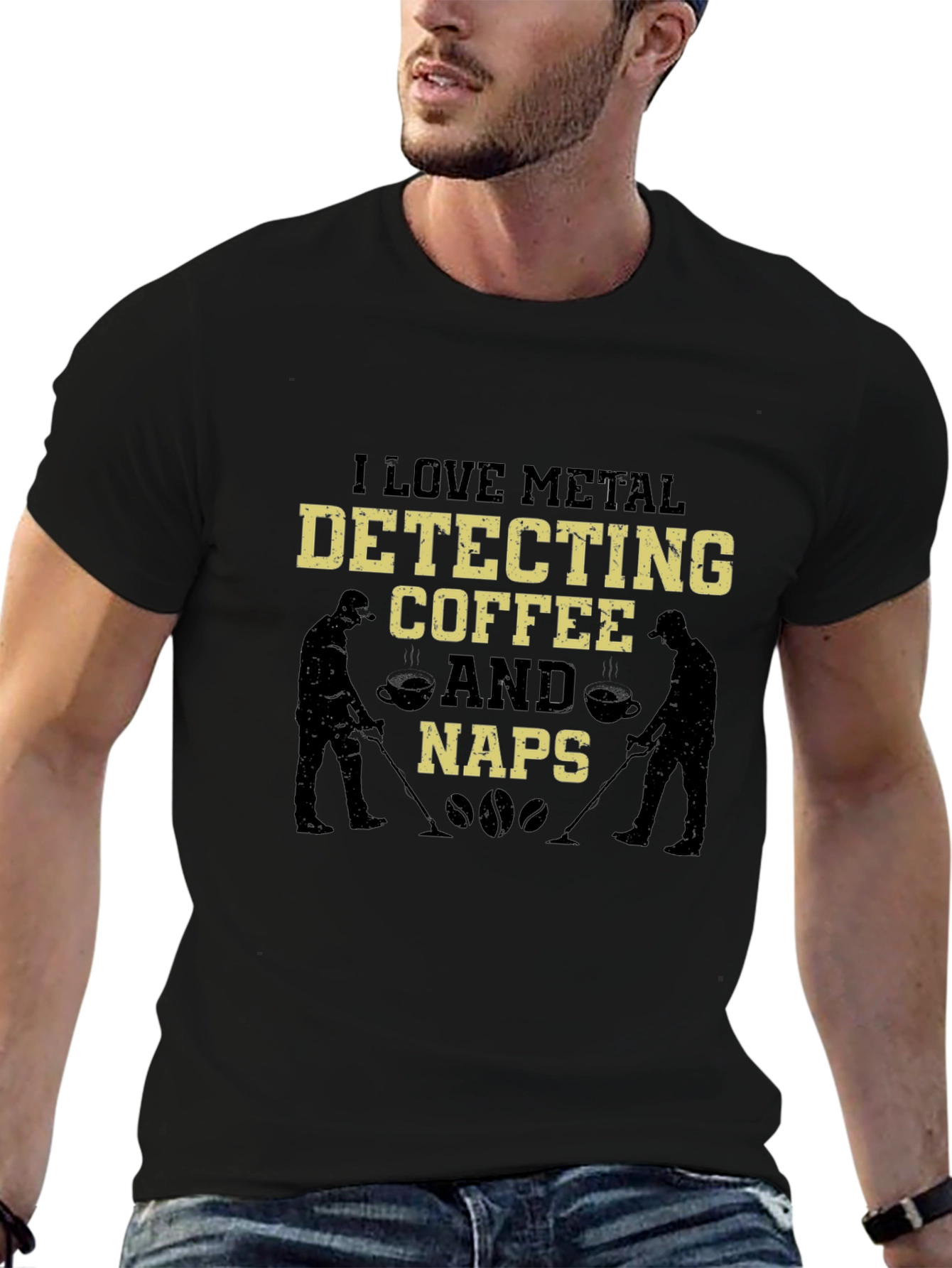 Metal Detecting Coffee & Naps Black Graphic T-Shirt
