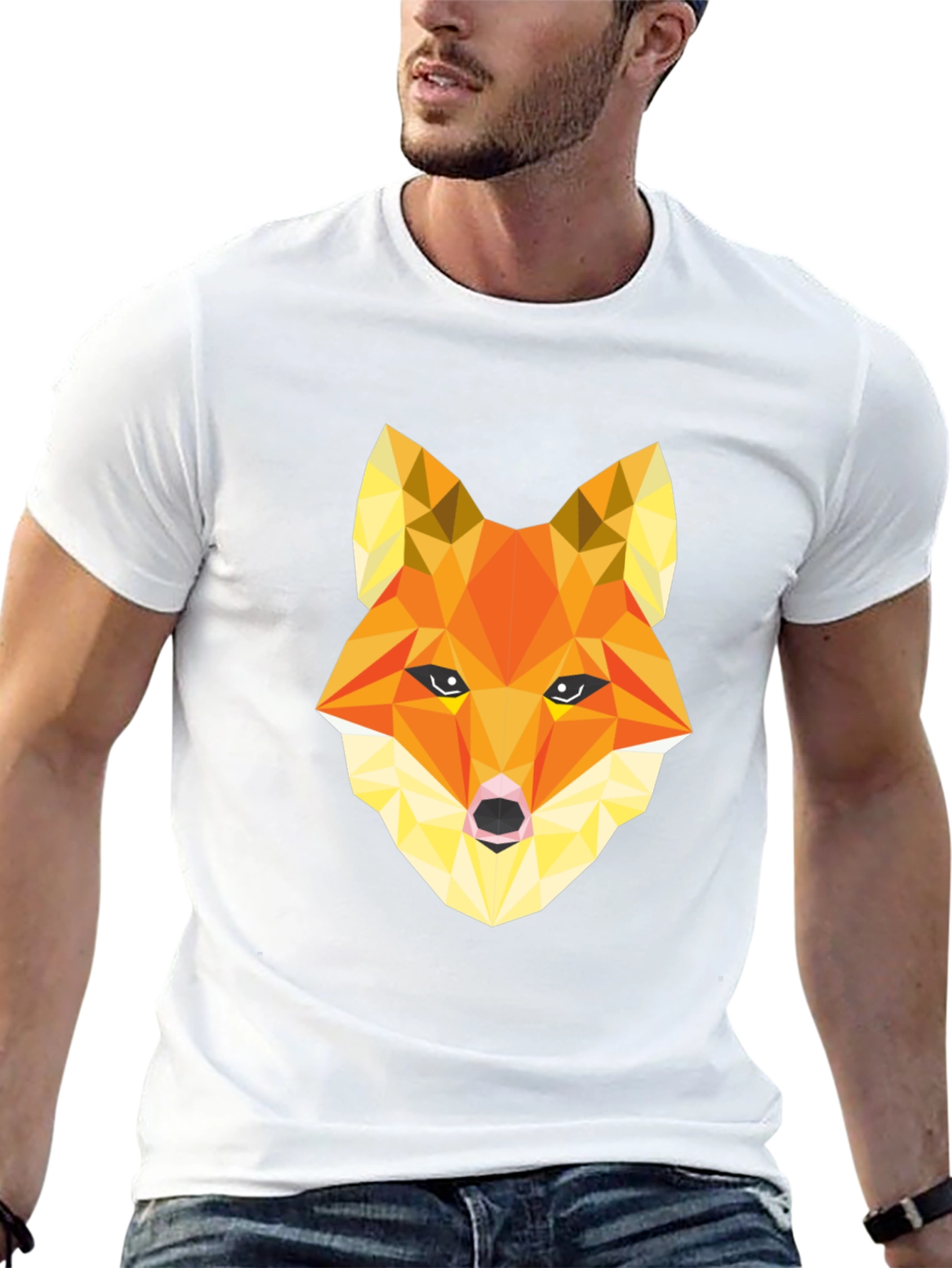 Geometric Fox Graphic Tee - Stylish Mens Black T-Shirt