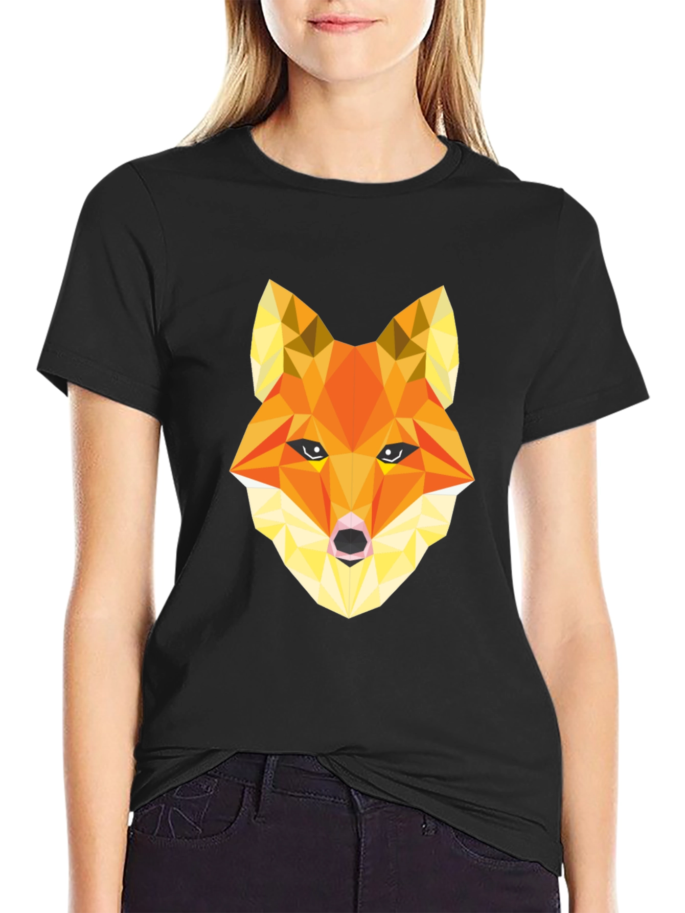 Geometric Fox Graphic Tee - Stylish Mens Black T-Shirt