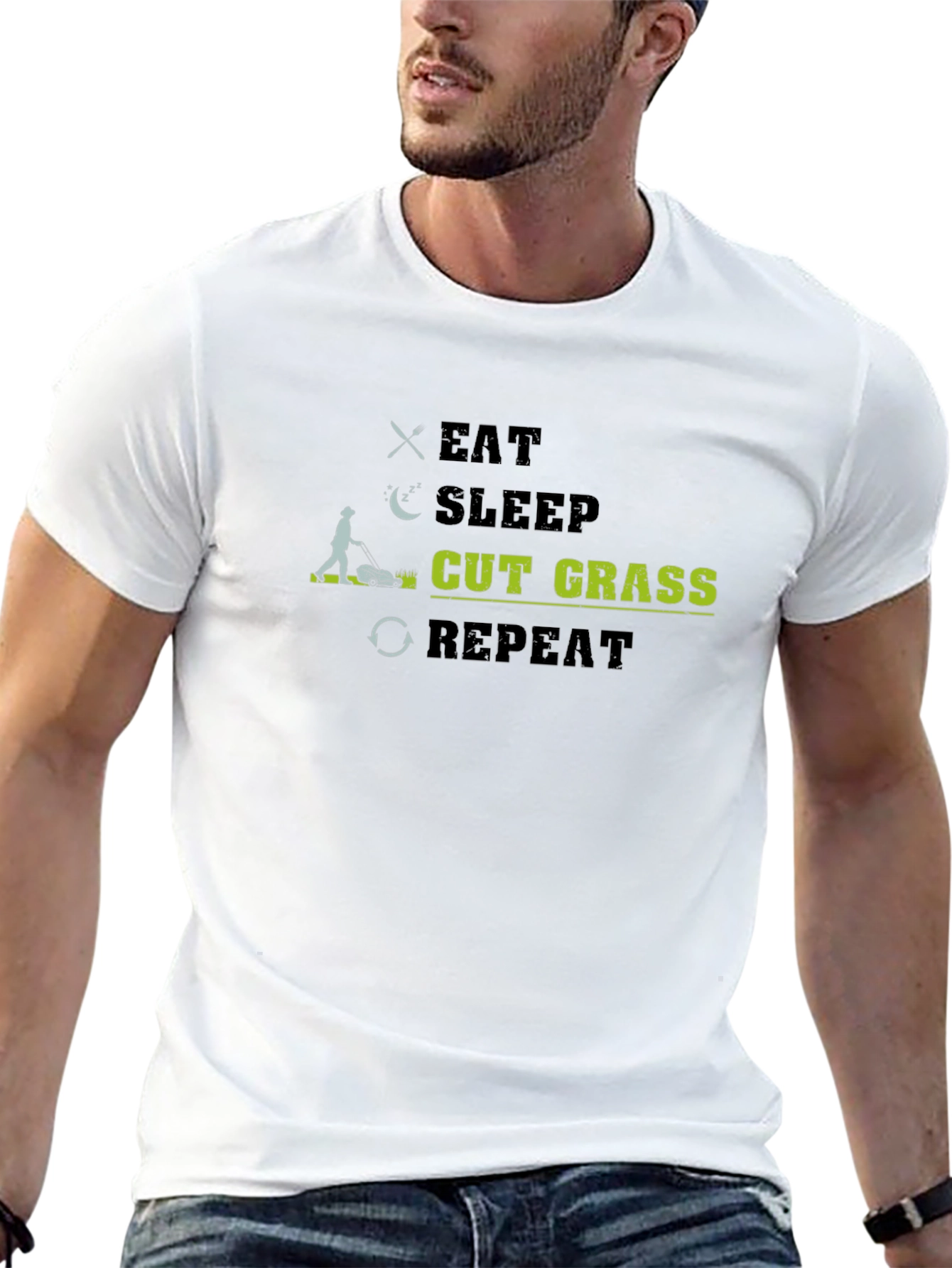 Eat Sleep Cut Grass Repeat Black T-Shirt