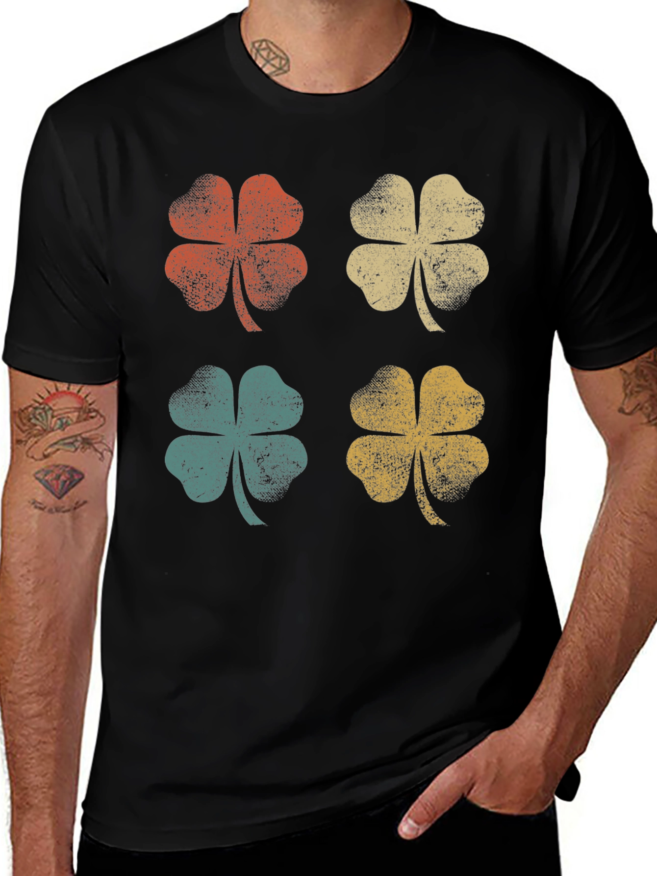 Retro Clover Graphic Tee - Lucky Four Leaf Shirt