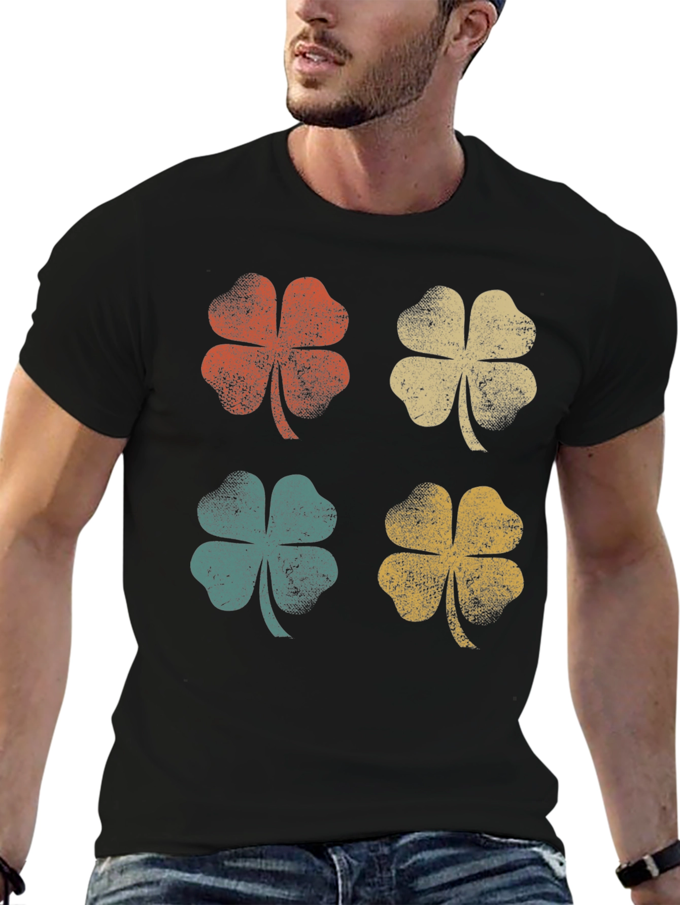Retro Clover Graphic Tee - Lucky Four Leaf Shirt