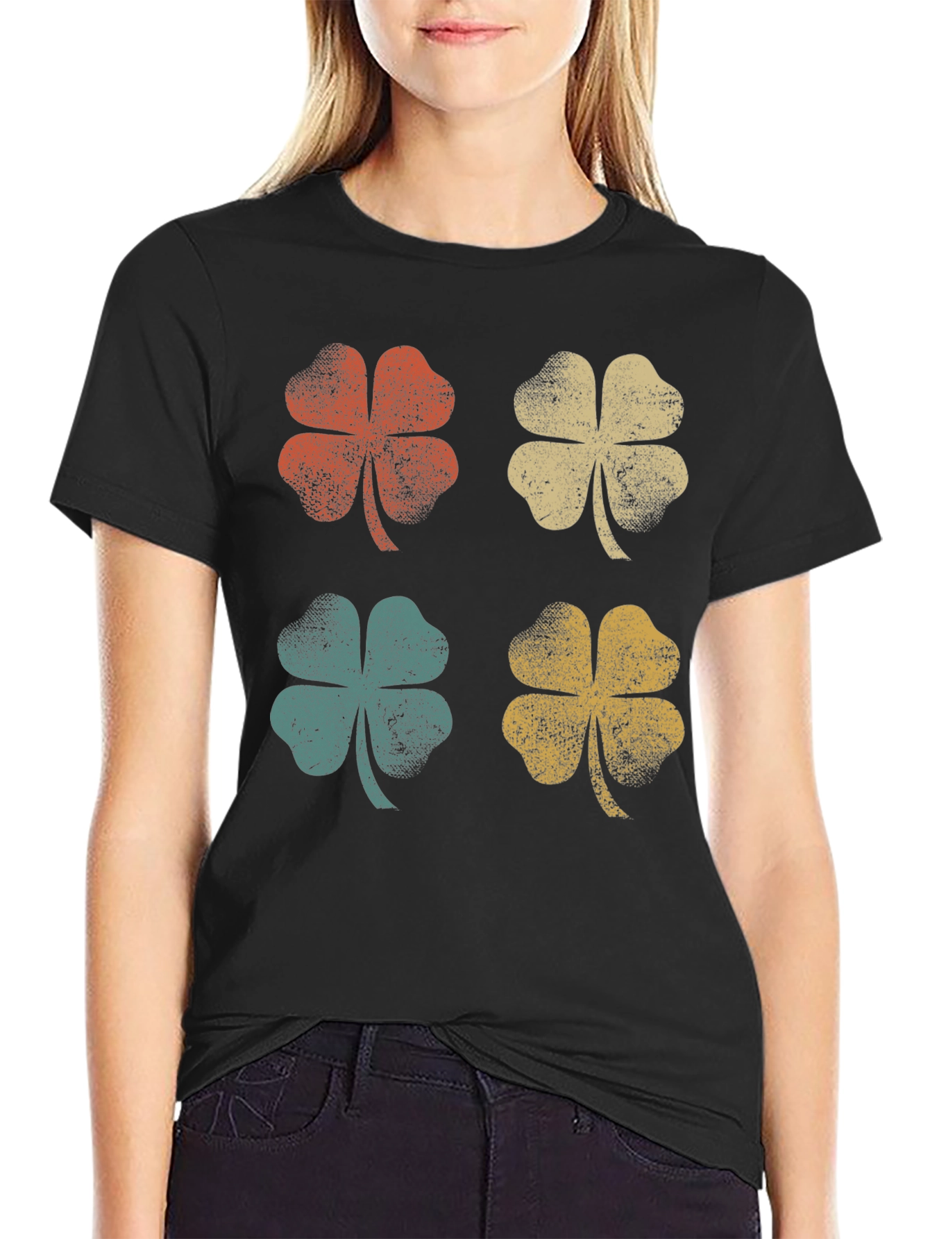 Retro Clover Graphic Tee - Lucky Four Leaf Shirt
