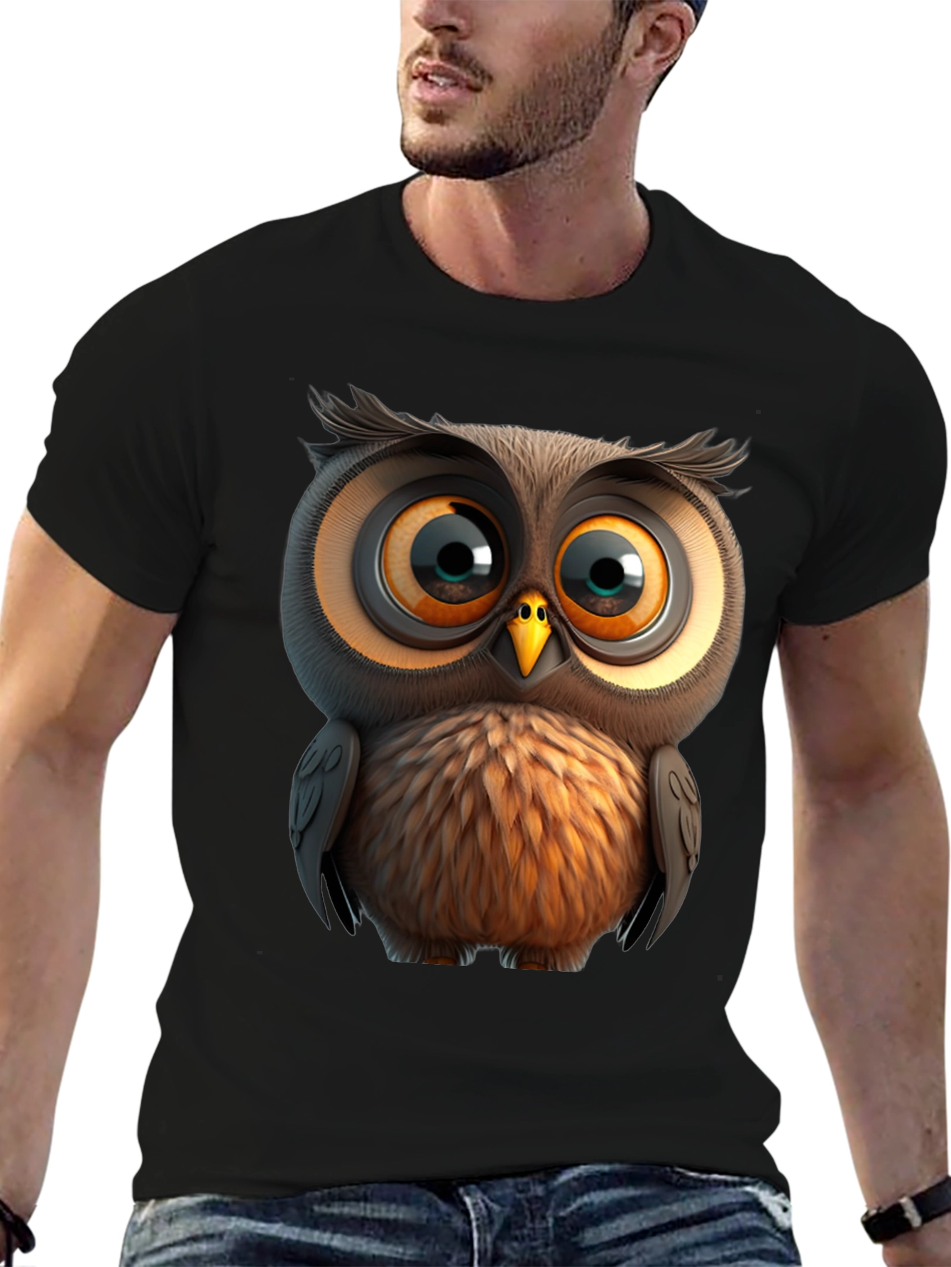 Cartoon Owl Graphic Tee - Unisex Black T-Shirt