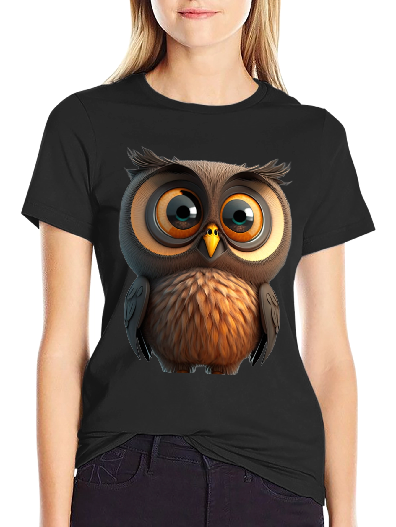 Cartoon Owl Graphic Tee - Unisex Black T-Shirt