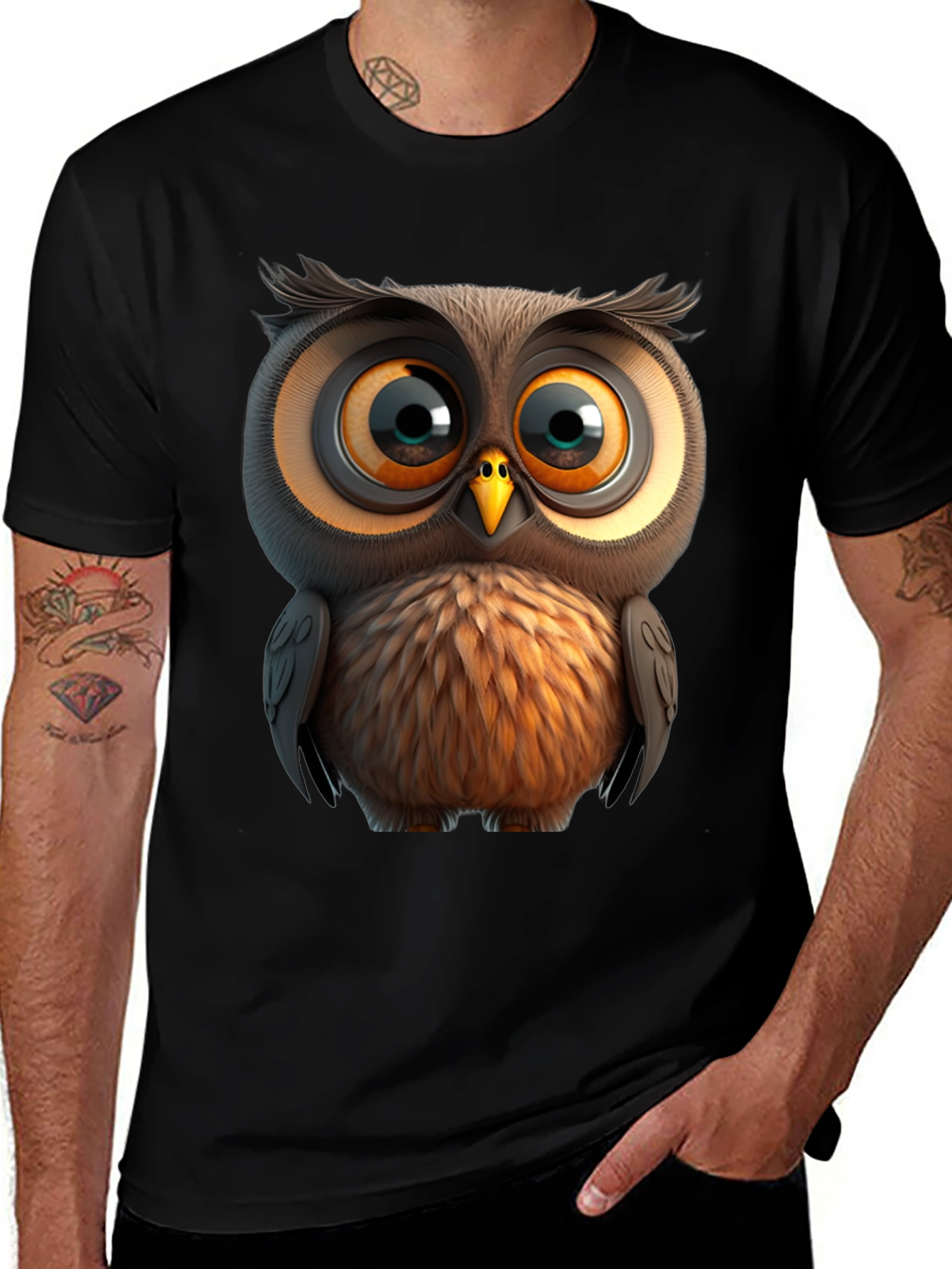 Cartoon Owl Graphic Tee - Unisex Black T-Shirt