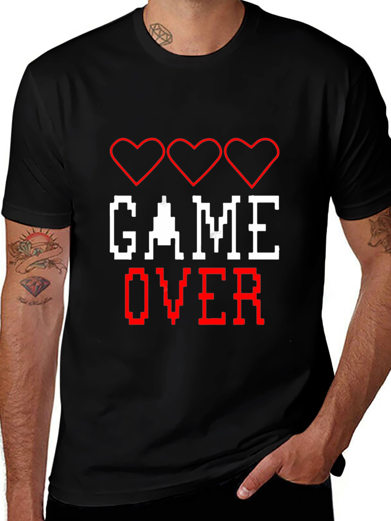 Game Over T-Shirt - Pixelated Heart Design