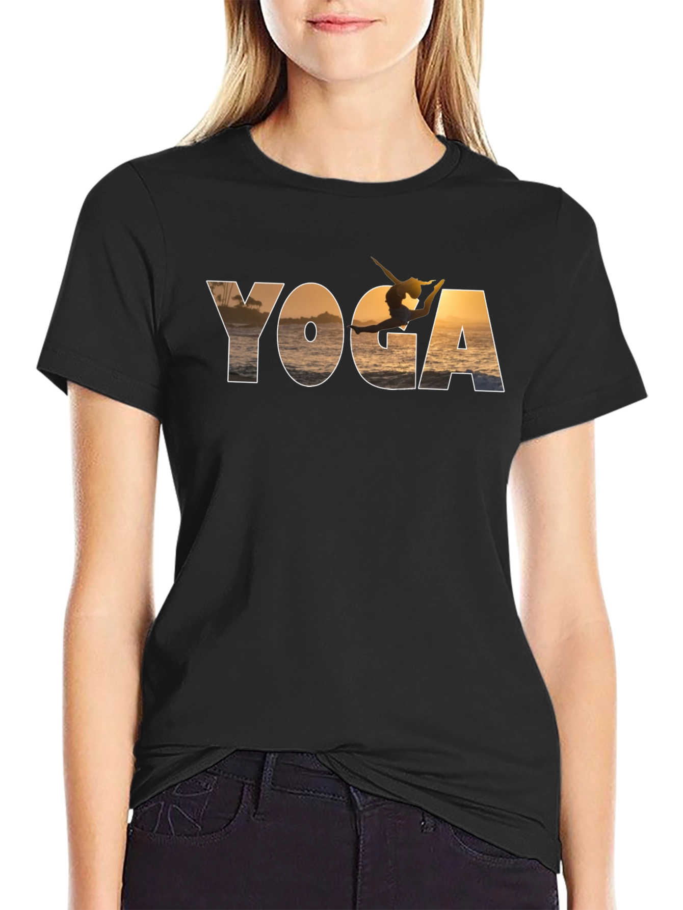 Yoga Silhouette Graphic Black T-Shirt