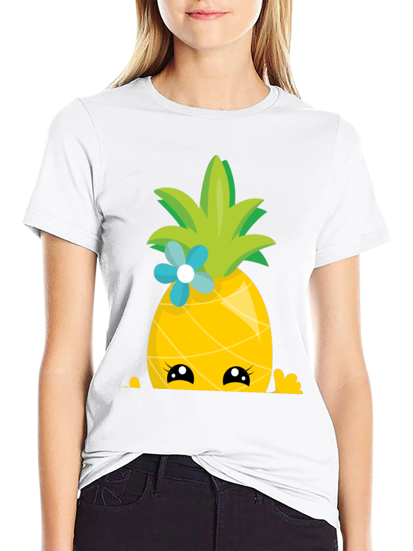 Cute Pineapple Peekaboo Graphic T-Shirt
