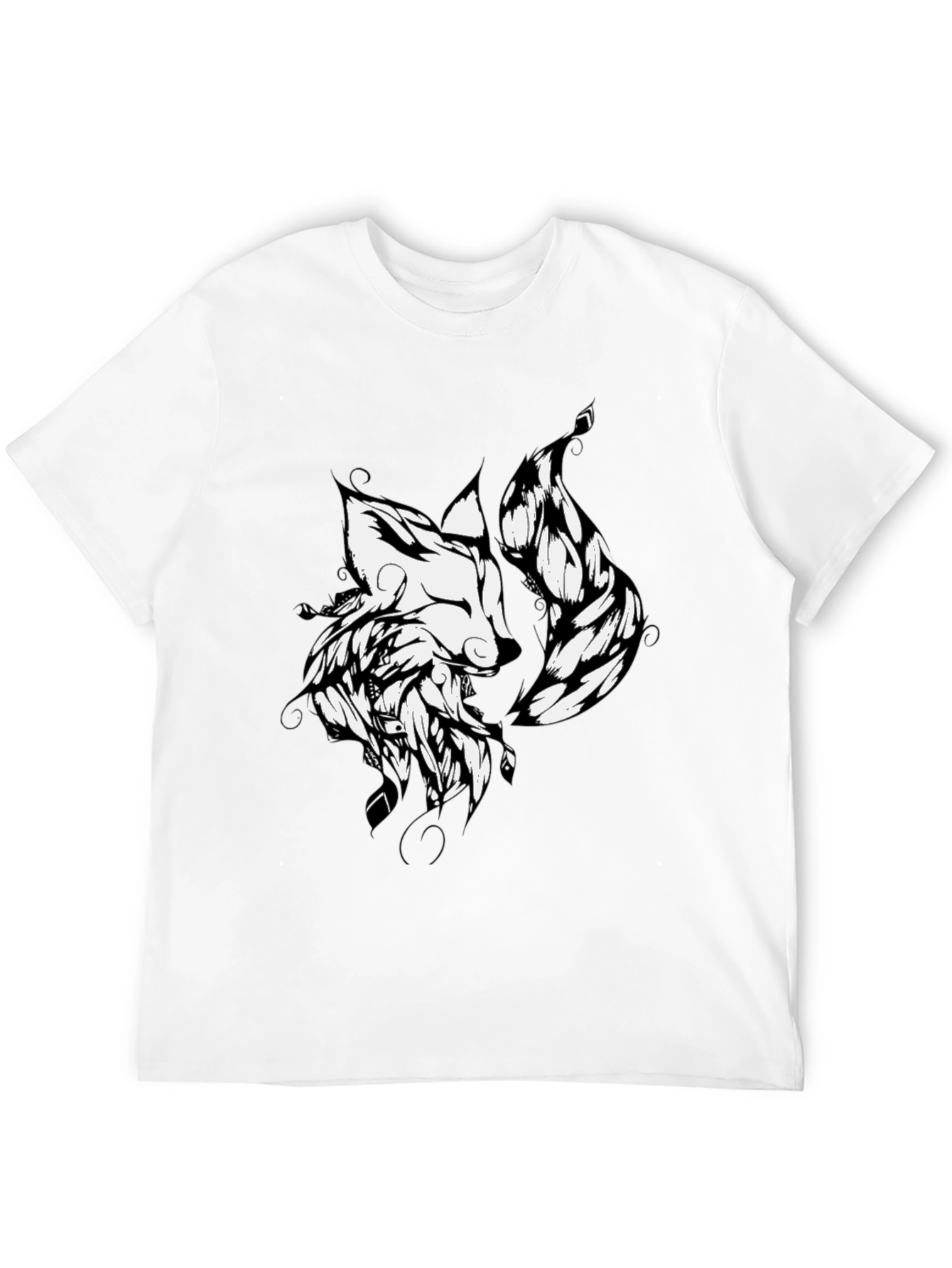 Black T-Shirt with Abstract Fox Design