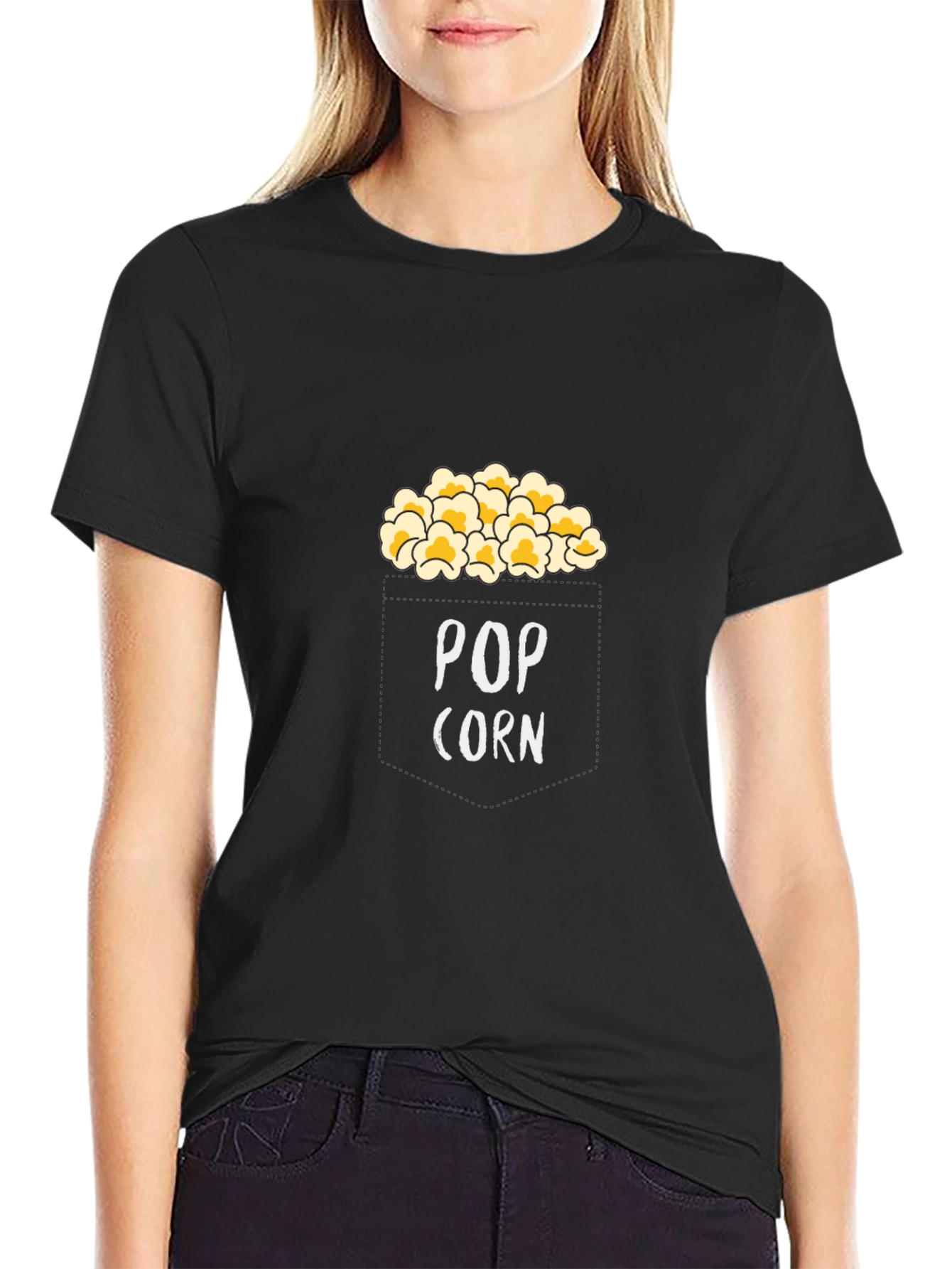 Popcorn Graphic Print Black Cotton T-Shirt