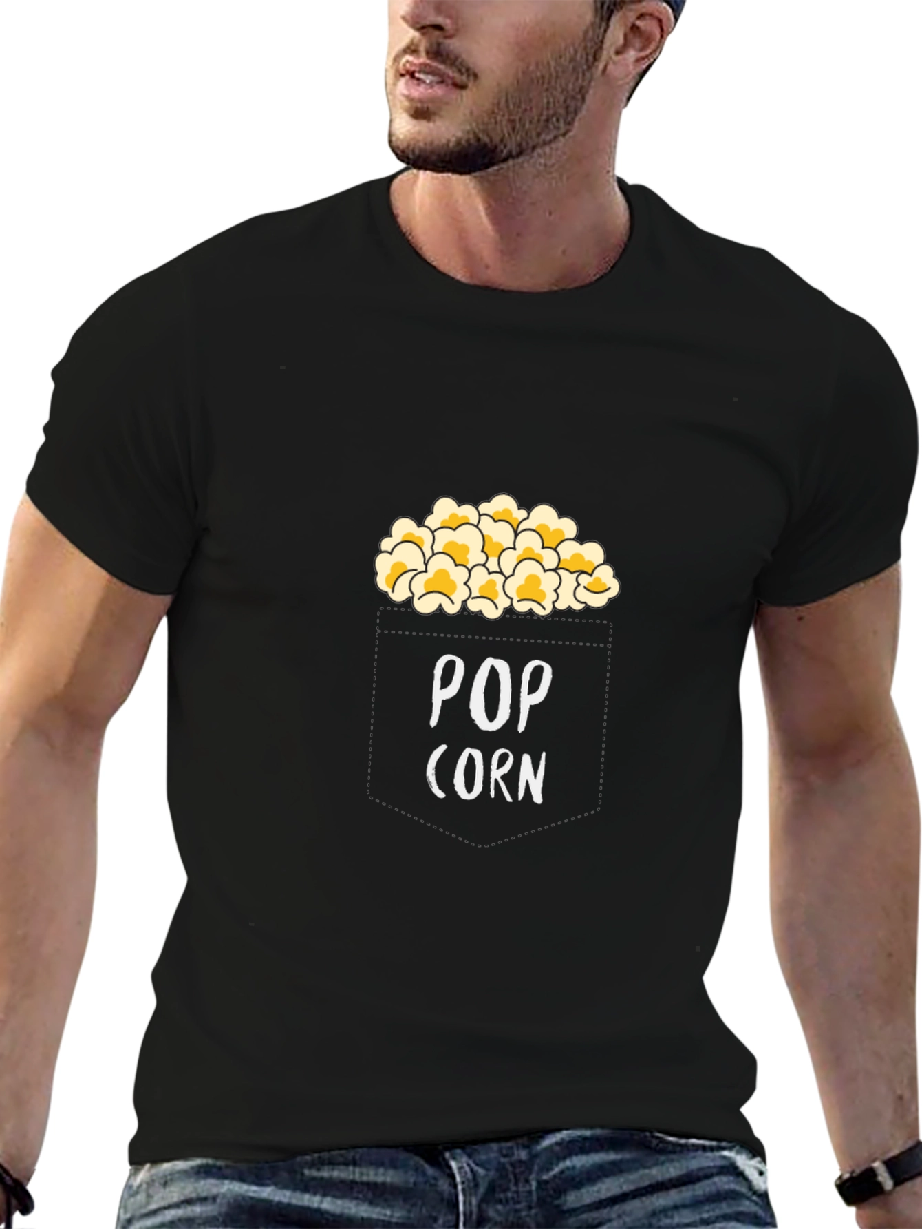 Popcorn Graphic Print Black Cotton T-Shirt