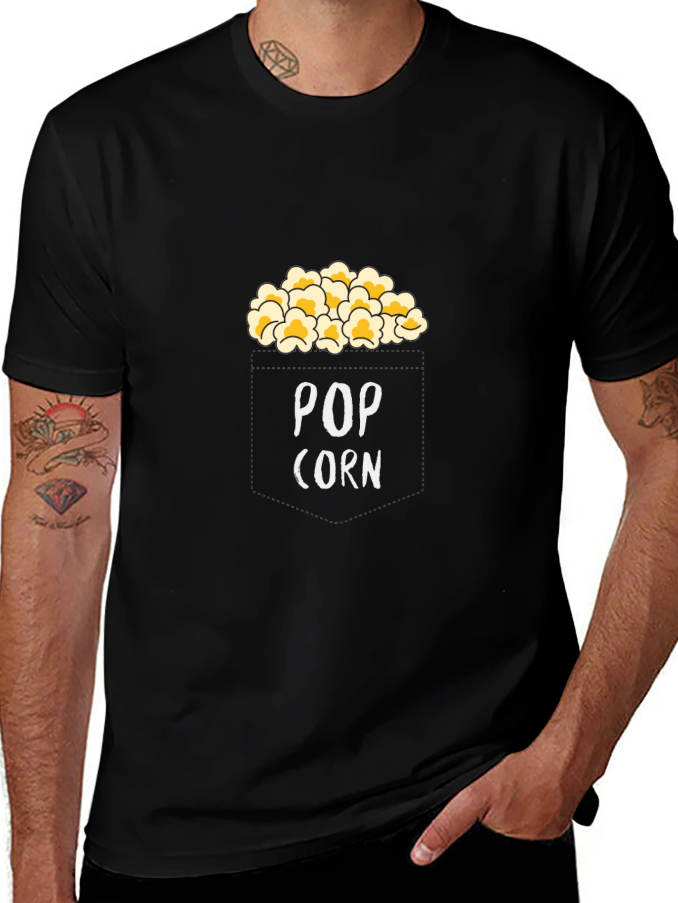 Popcorn Graphic Print Black Cotton T-Shirt