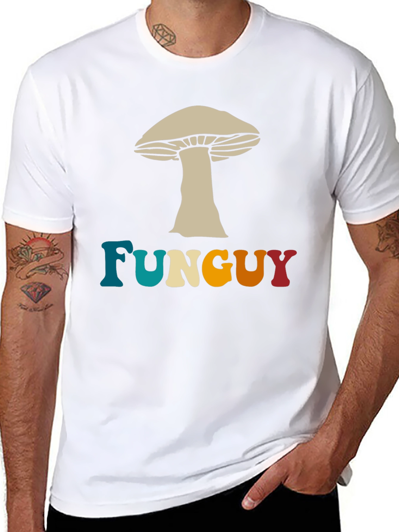 Fun Guy Mushroom Graphic Tee - Black Cotton T-Shirt