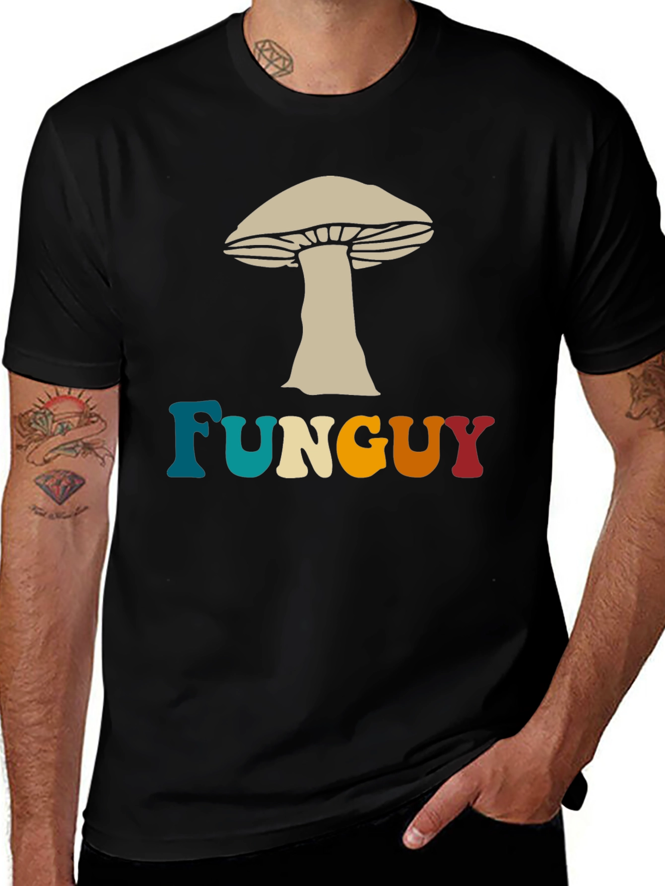 Fun Guy Mushroom Graphic Tee - Black Cotton T-Shirt