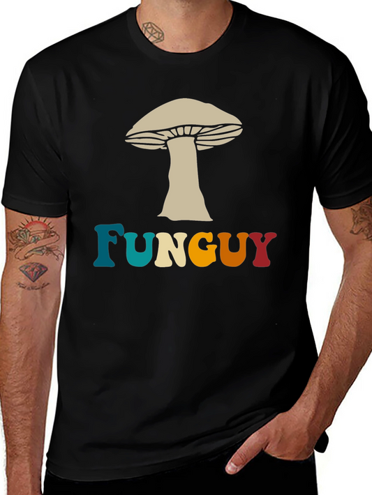 Fun Guy Mushroom Graphic Tee - Black Cotton T-Shirt