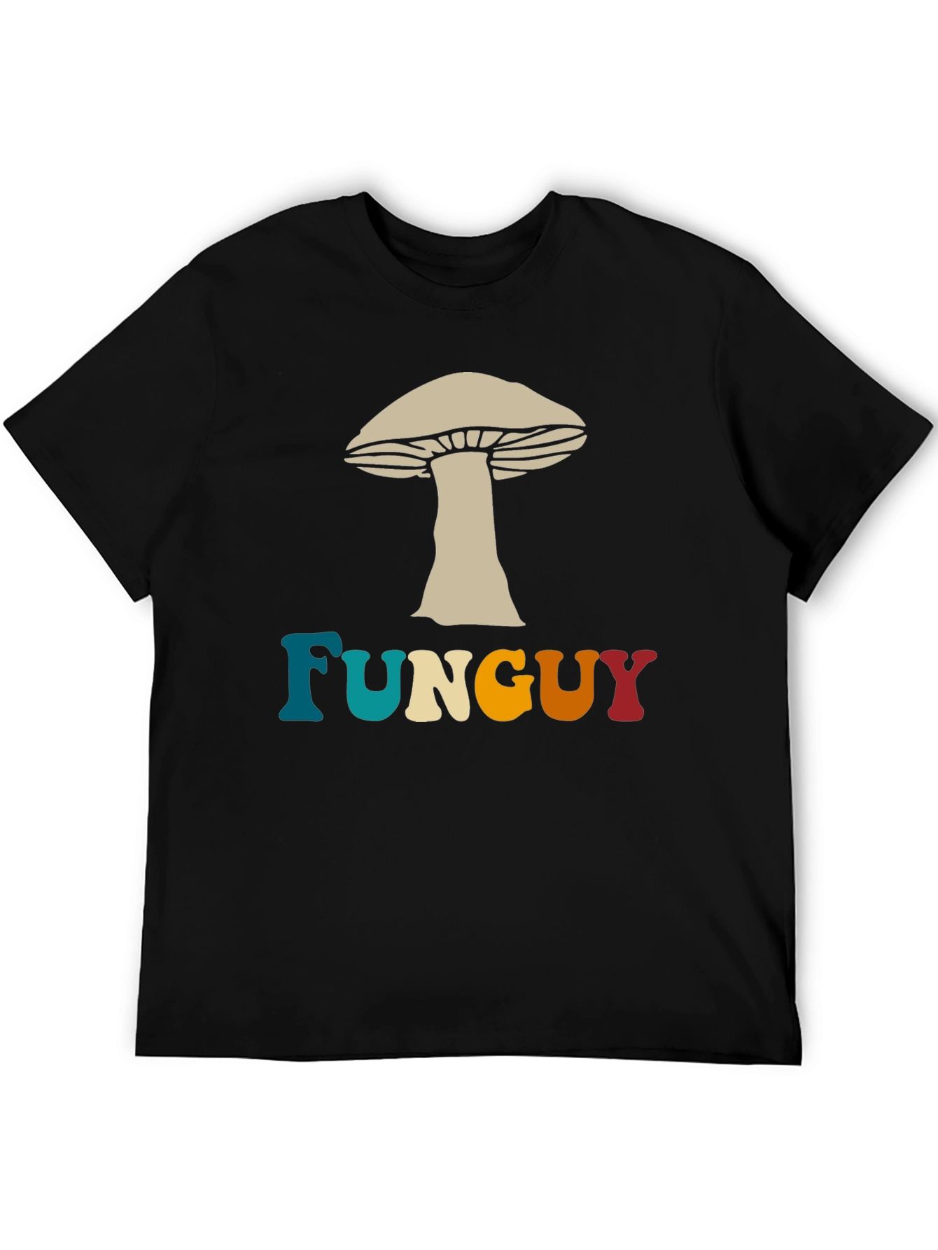 Fun Guy Mushroom Graphic Tee - Black Cotton T-Shirt