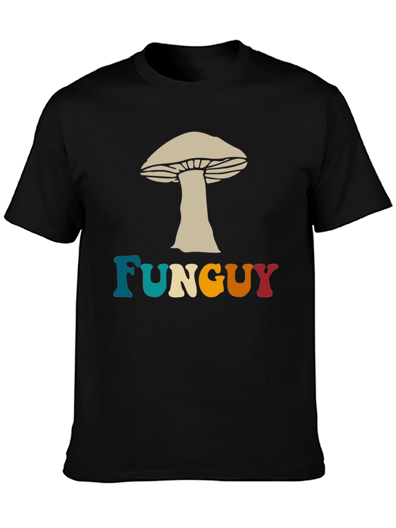 Fun Guy Mushroom Graphic Tee - Black Cotton T-Shirt