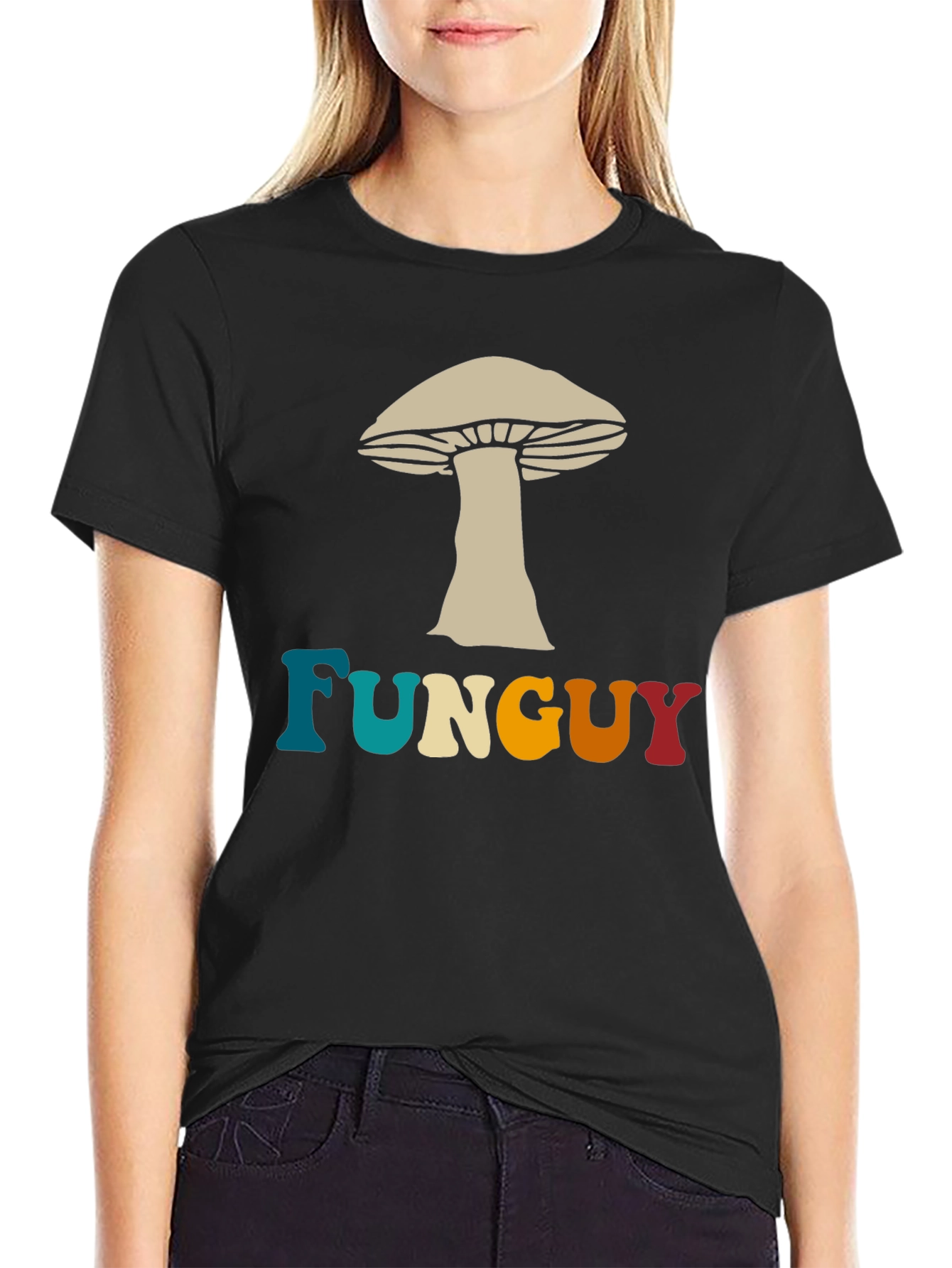Fun Guy Mushroom Graphic Tee - Black Cotton T-Shirt