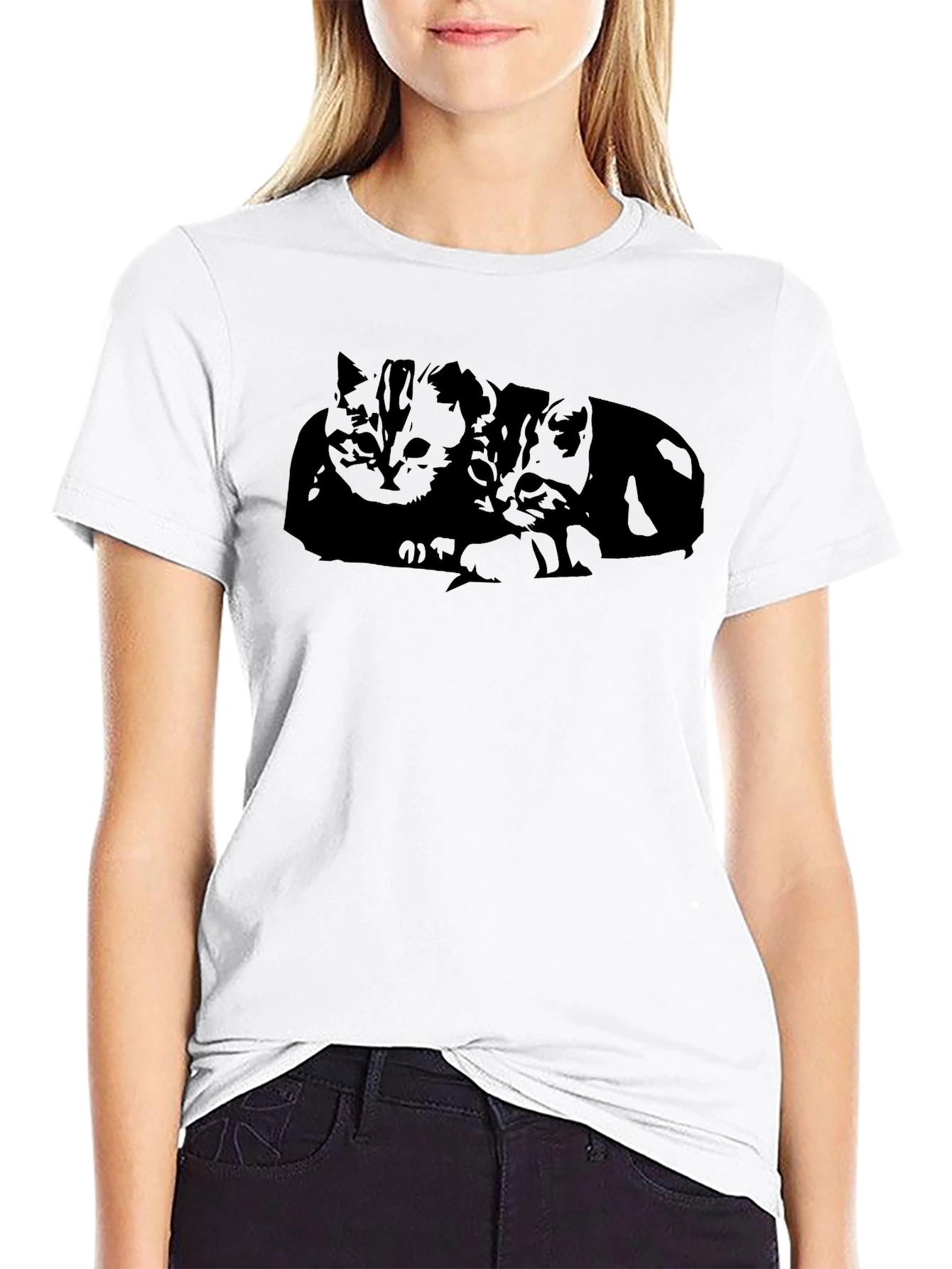 Cute Cat Silhouette Black T-Shirt