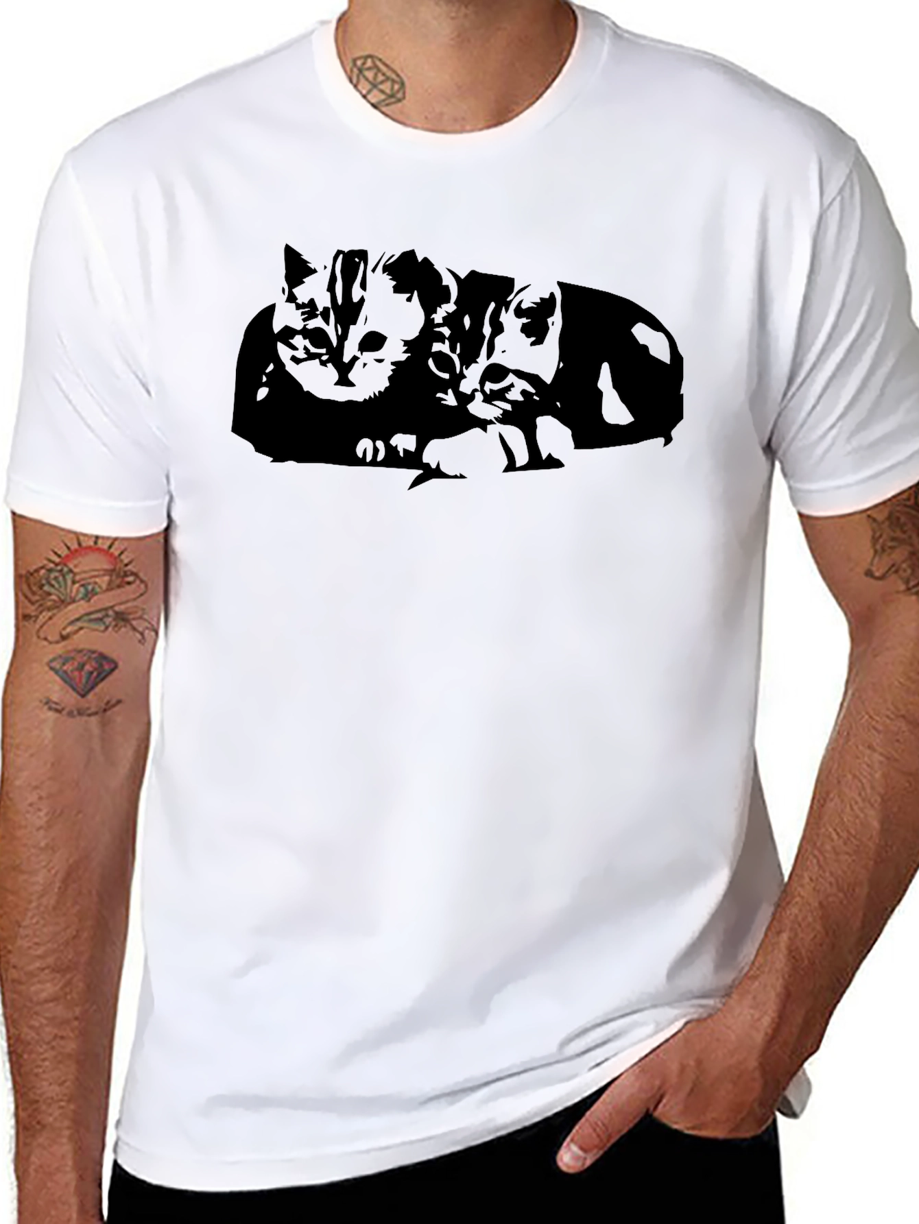 Cute Cat Silhouette Black T-Shirt
