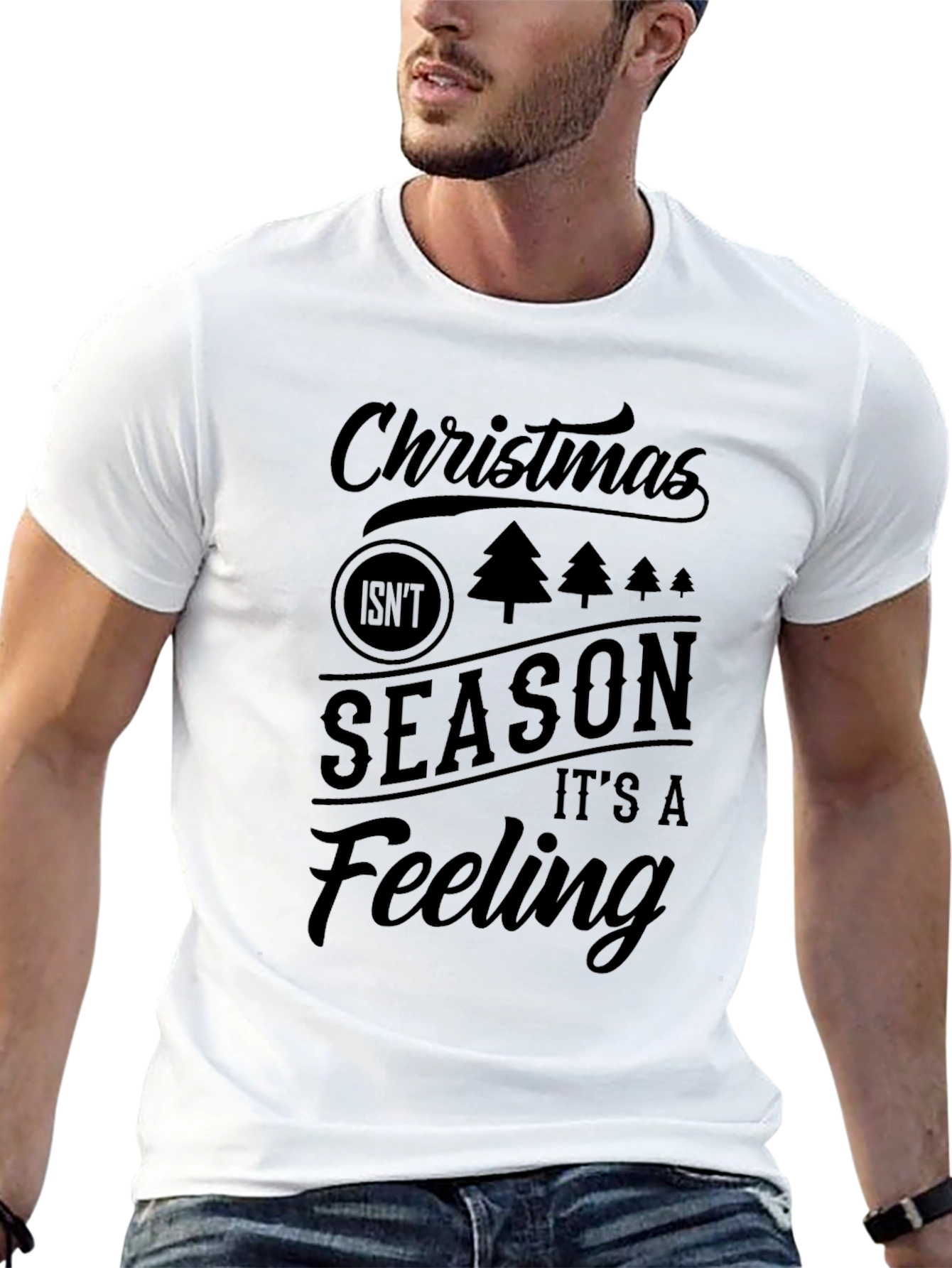Christmas Feeling Graphic Print Mens Black T-Shirt