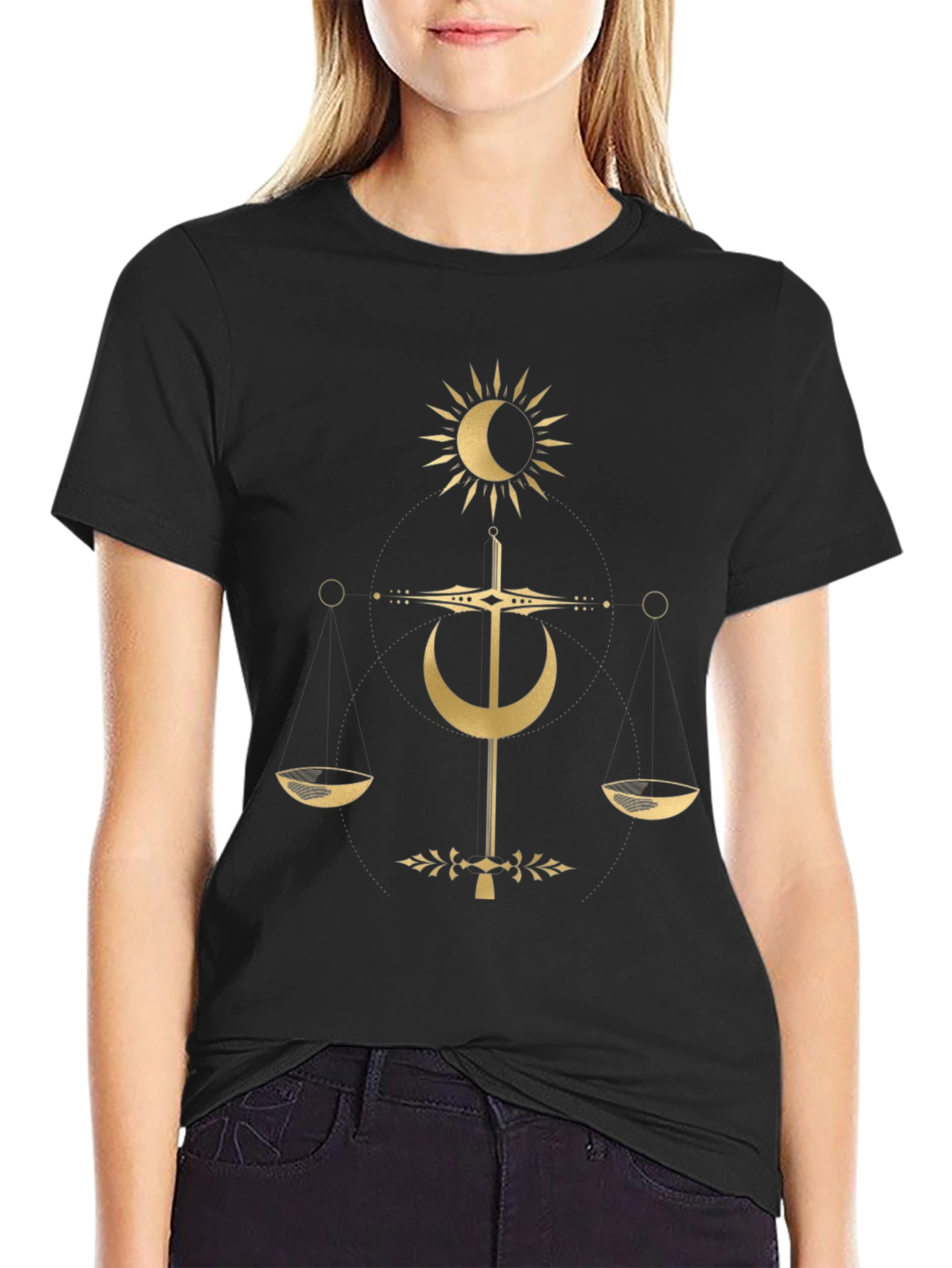 Mystical Balance T-Shirt - Celestial Gold Design