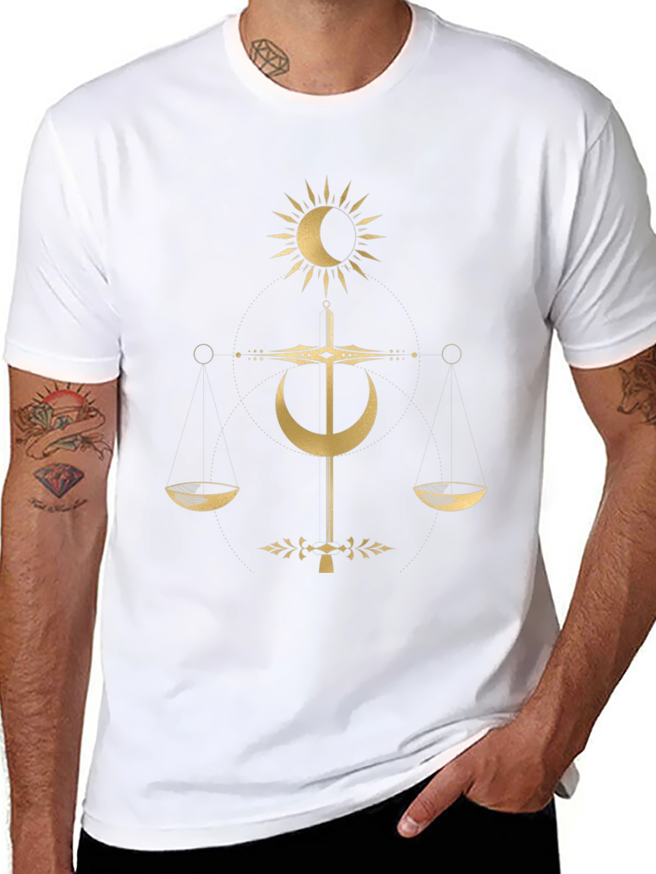 Mystical Balance T-Shirt - Celestial Gold Design