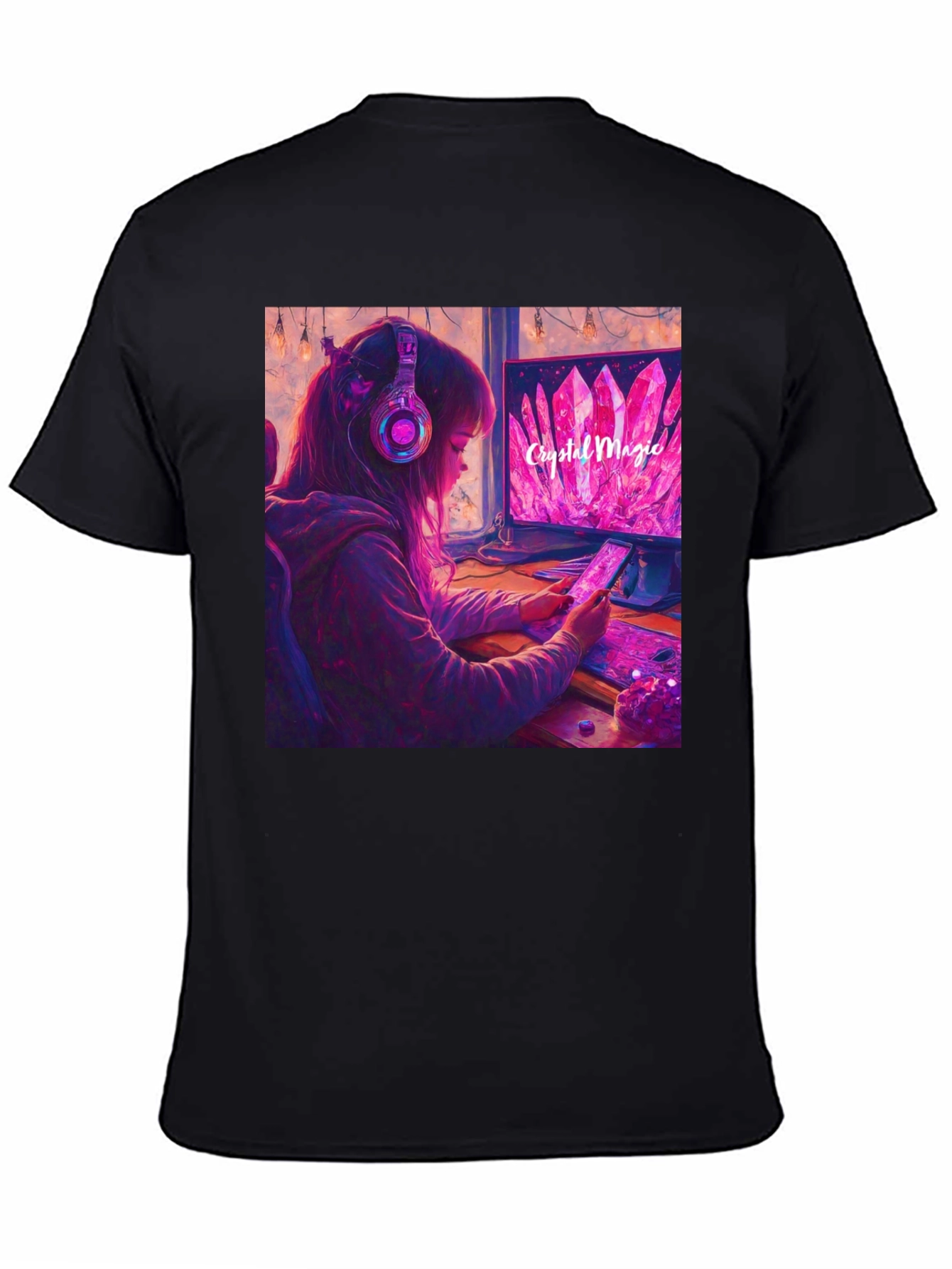 Crystal Magic Gamer Girl Black Tee