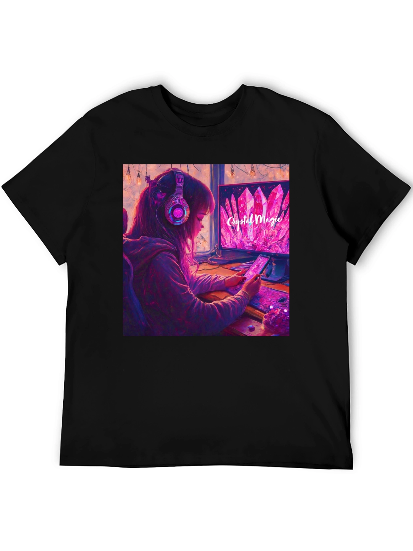 Crystal Magic Gamer Girl Black Tee