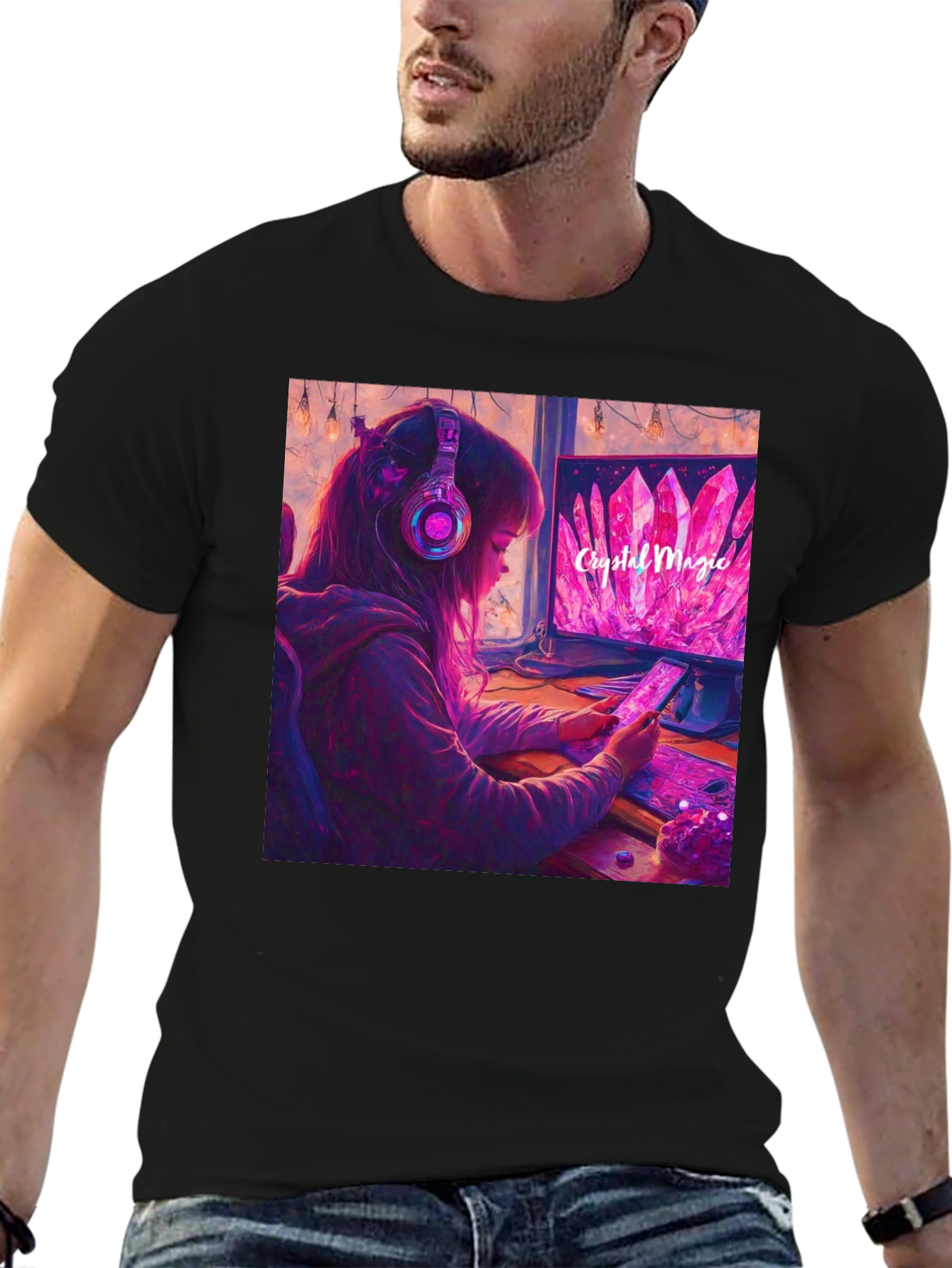 Crystal Magic Gamer Girl Black Tee