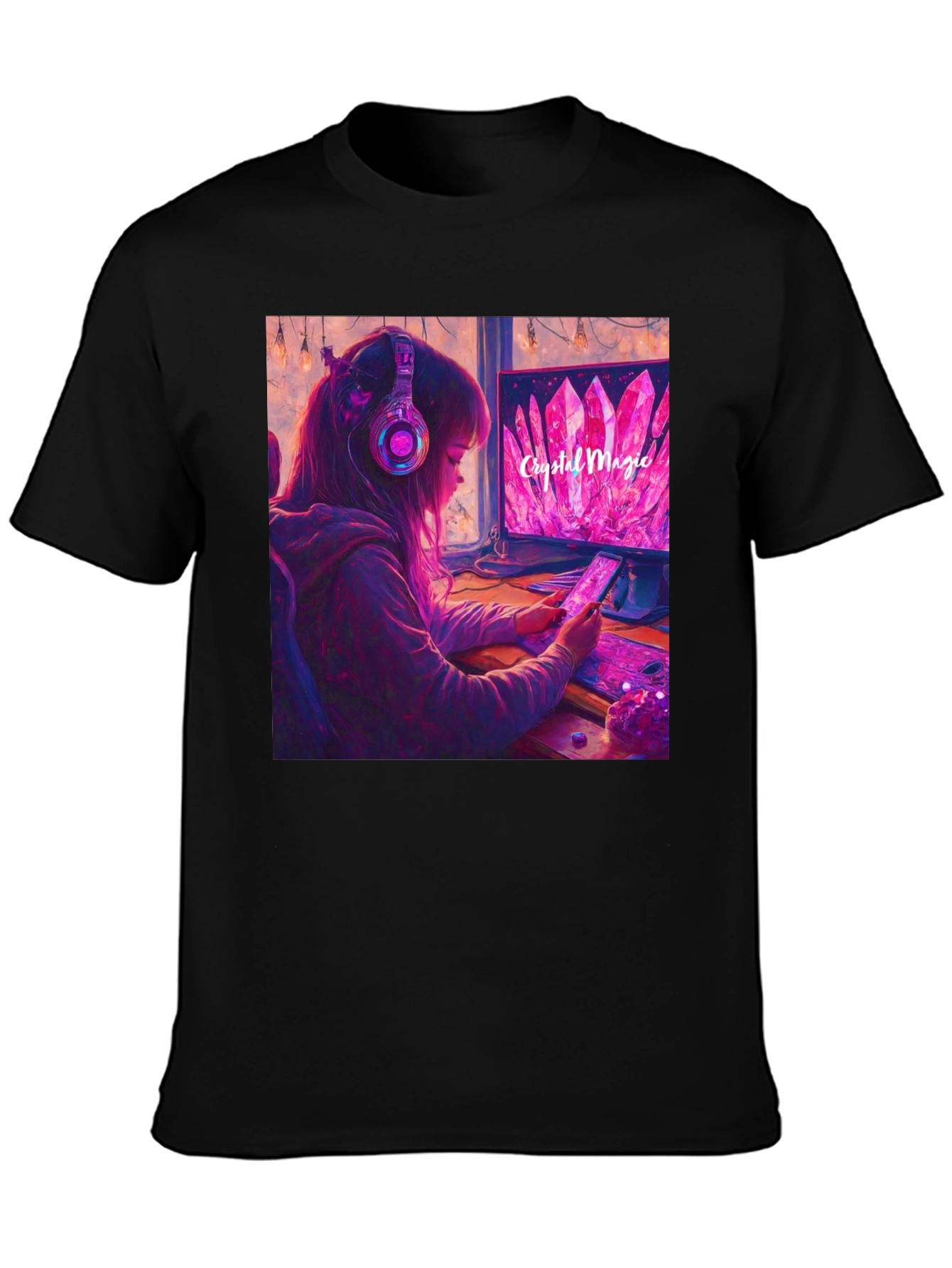 Crystal Magic Gamer Girl Black Tee