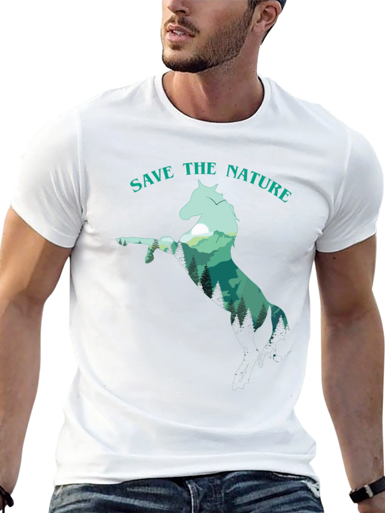 Save the Nature Horse Graphic Tee - Black