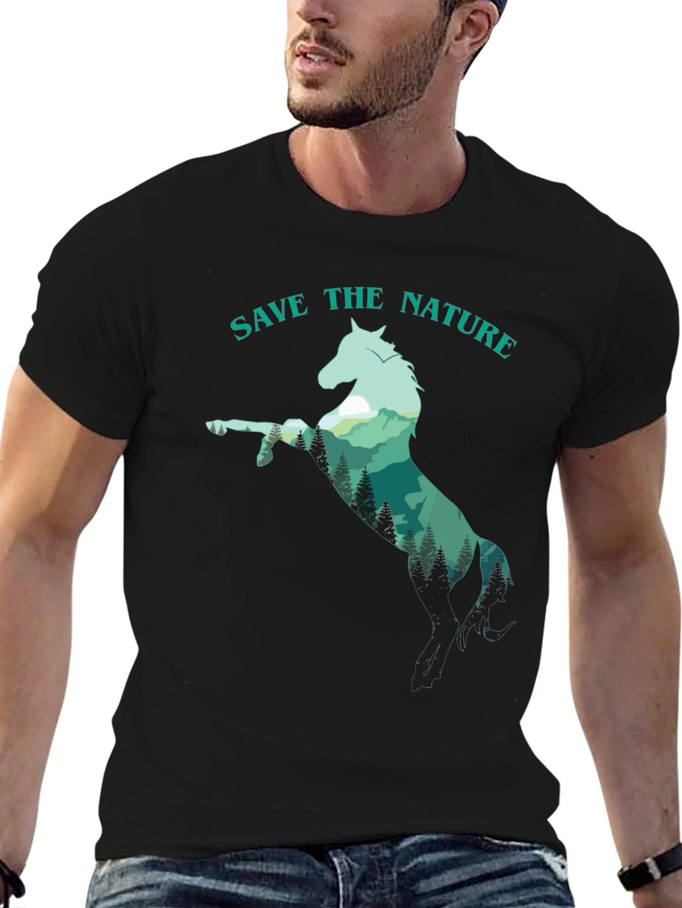 Save the Nature Horse Graphic Tee - Black