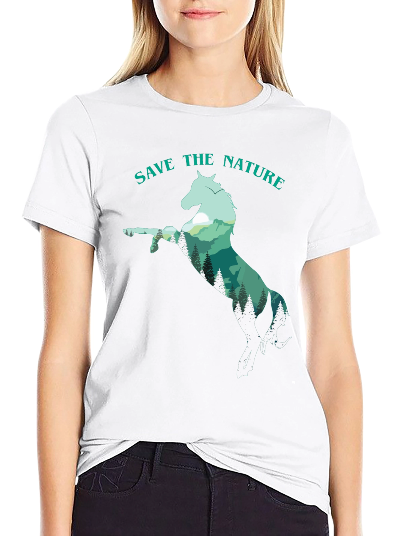 Save the Nature Horse Graphic Tee - Black
