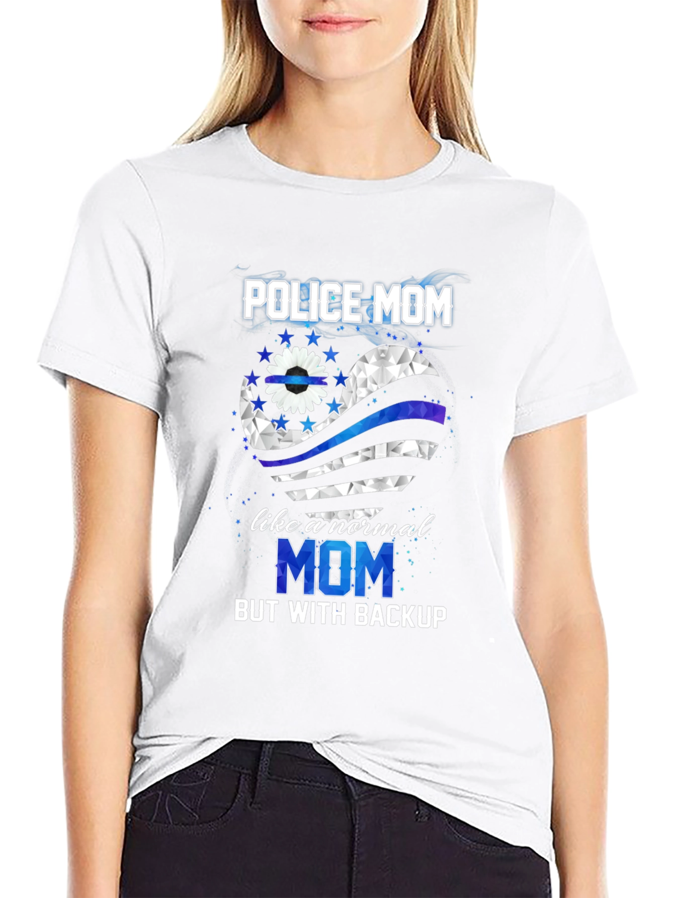 Police Mom Shirt - Thin Blue Line Heart Tee