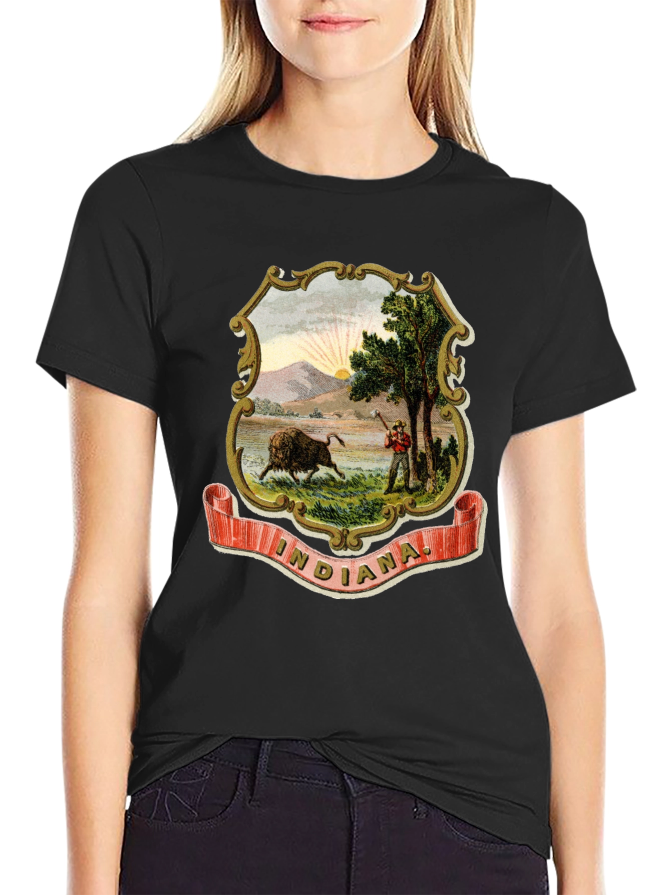 Indiana State Seal Black T-Shirt